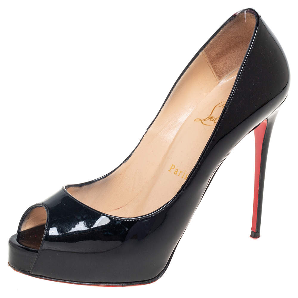 Christian Louboutin Black Patent Leather New Very Prive Peep-Toe Pumps ...