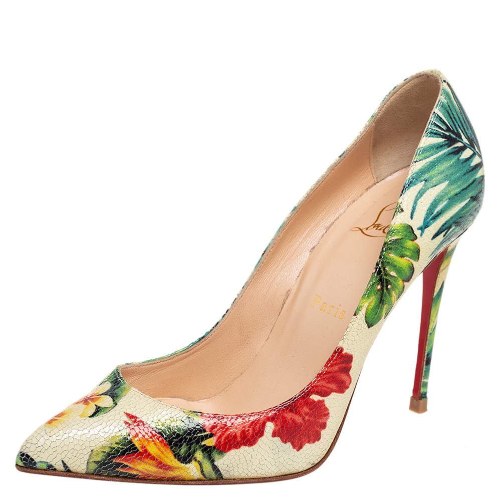 مملوكة مسبقًا Christian Louboutin Multicolor Hawaii Floral Print Leather Pigalle Follies Pumps Size 37.5