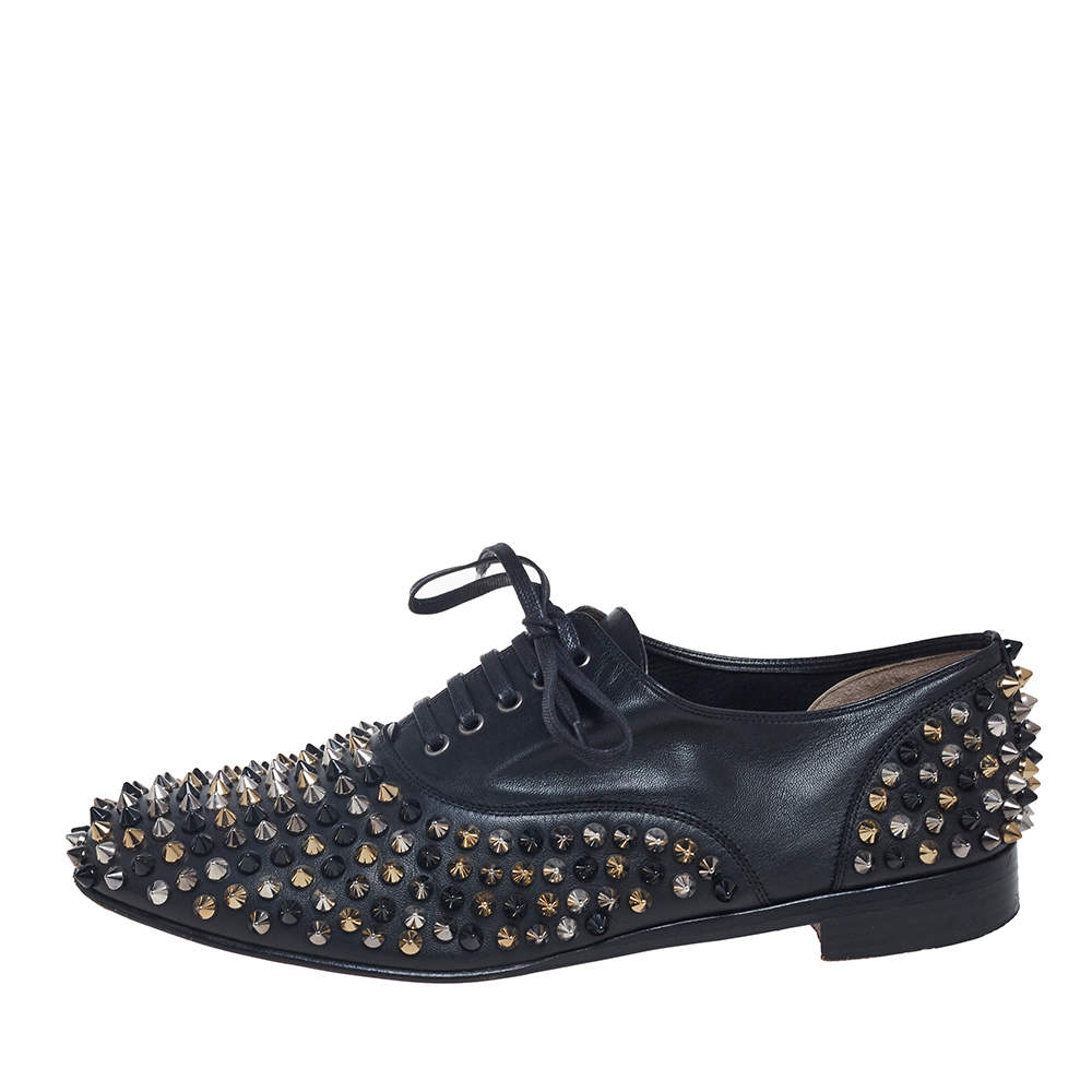 Christian Louboutin Black Leather Freddy Spike Lace-Up Oxfords 