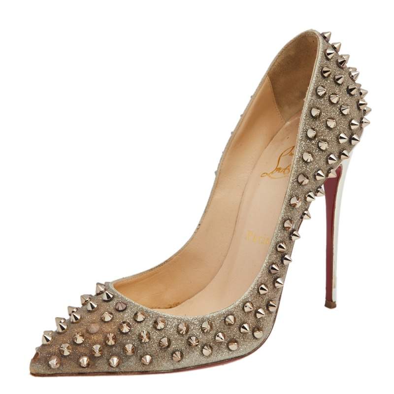 Pre Owned حذاء كعب عالى كريستيان لوبوتان  بيغال جلد ميتالك مرصع سبايك مقاس 39.5