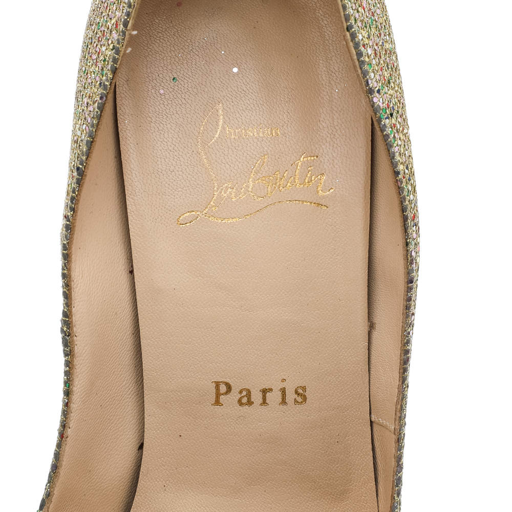 Pre Owned Christian Louboutin Metallic Gold Mesh Glitter Peep Toe Platform Pumps Size 38