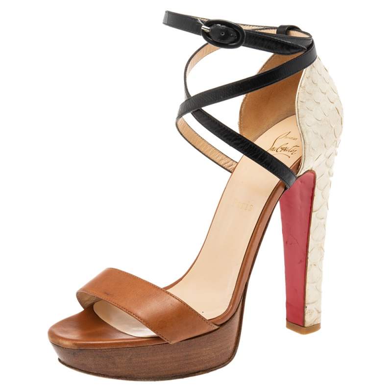 Christian Louboutin Sporting Leather Platform Sandals in Brown