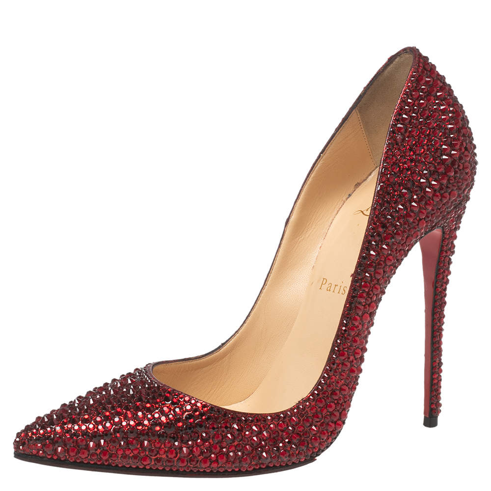 Pre Owned Christian Louboutin Maroon Suede Strass So Kate Pumps Size 39