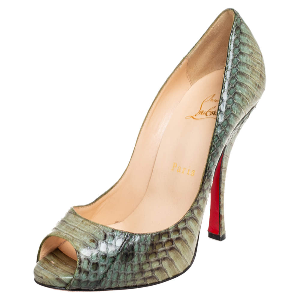 Pre Owned Christian Louboutin Two-Tone Water Snake Leather Maryl Pumps Size 37