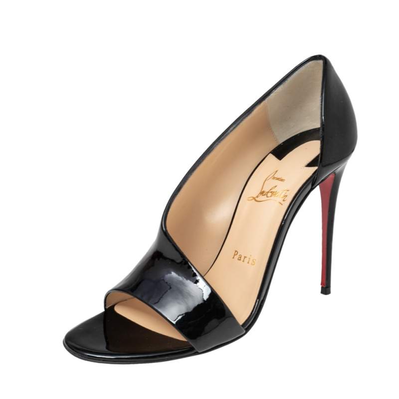 Christian Louboutin Black Patent Leather Phoebe Sandals Size 39.5 ...