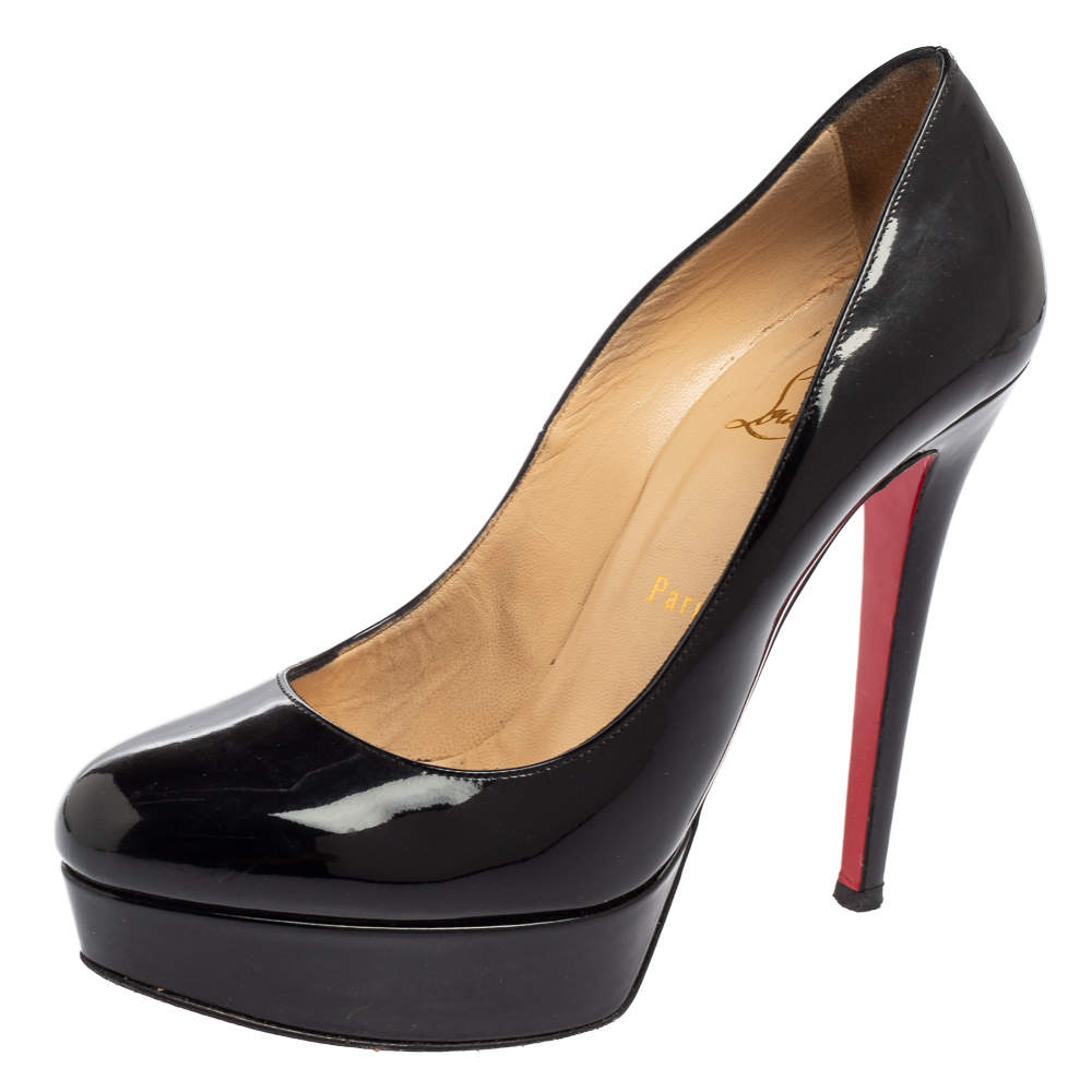 Christian Louboutin Black Patent Bianca Platform Pumps Size 38.5