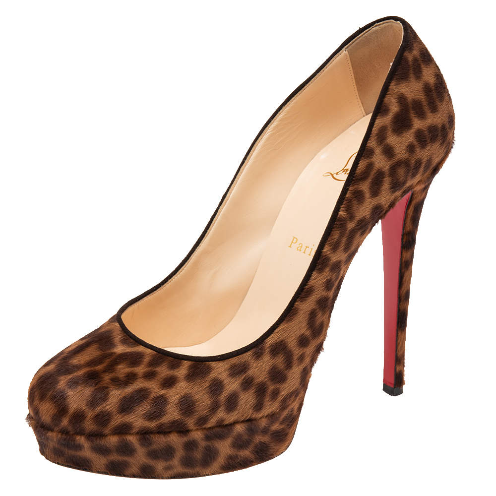 Pre Owned Christian Louboutin Brown Leopard Print Calf Hair Bianca Platform Pumps Size 41