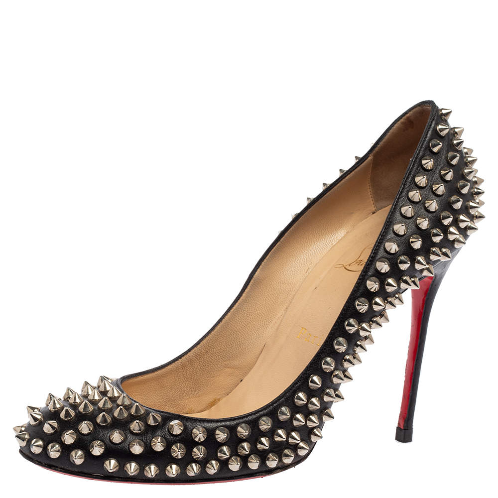 Christian Louboutin Black Leather Spiked Fifi Pumps Size 39