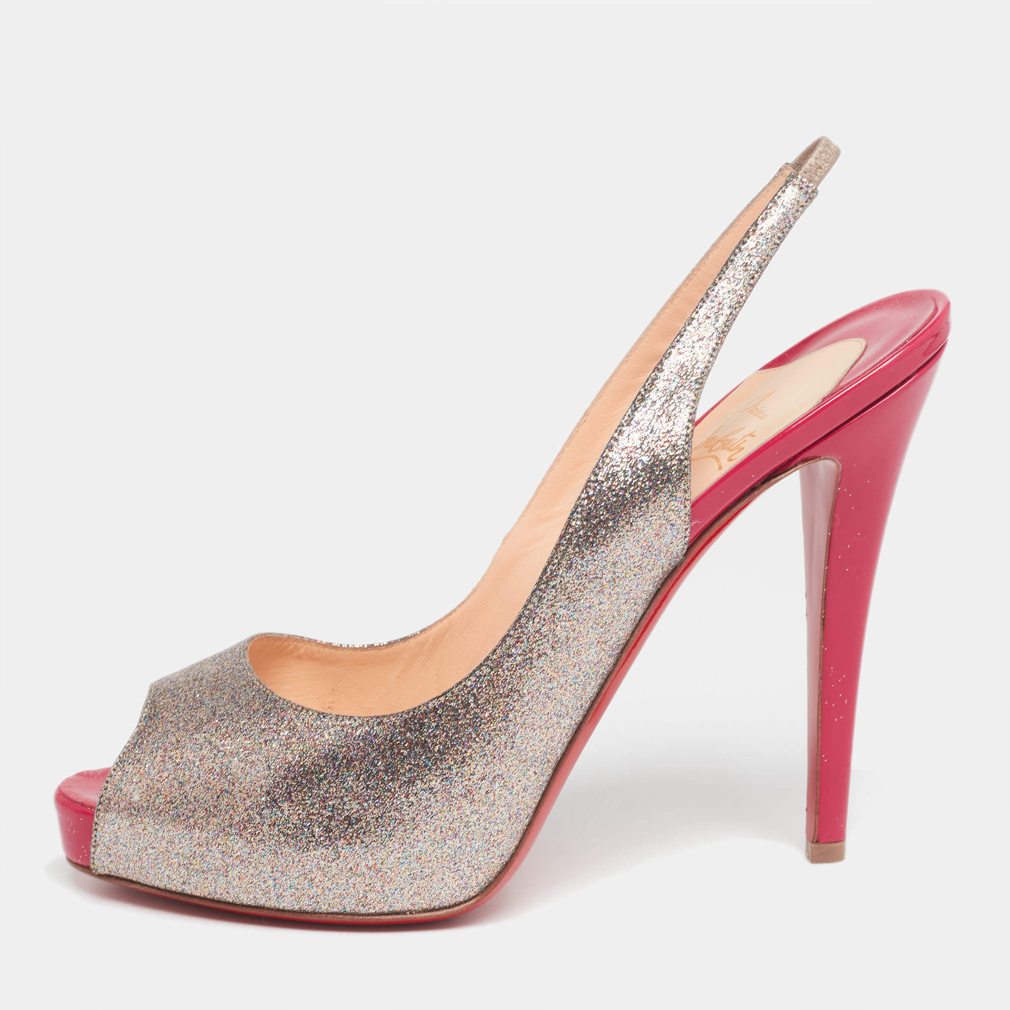 Pre Owned Christian Louboutin Multicolor Glitter No Prive Slingback Pumps Size 40.5