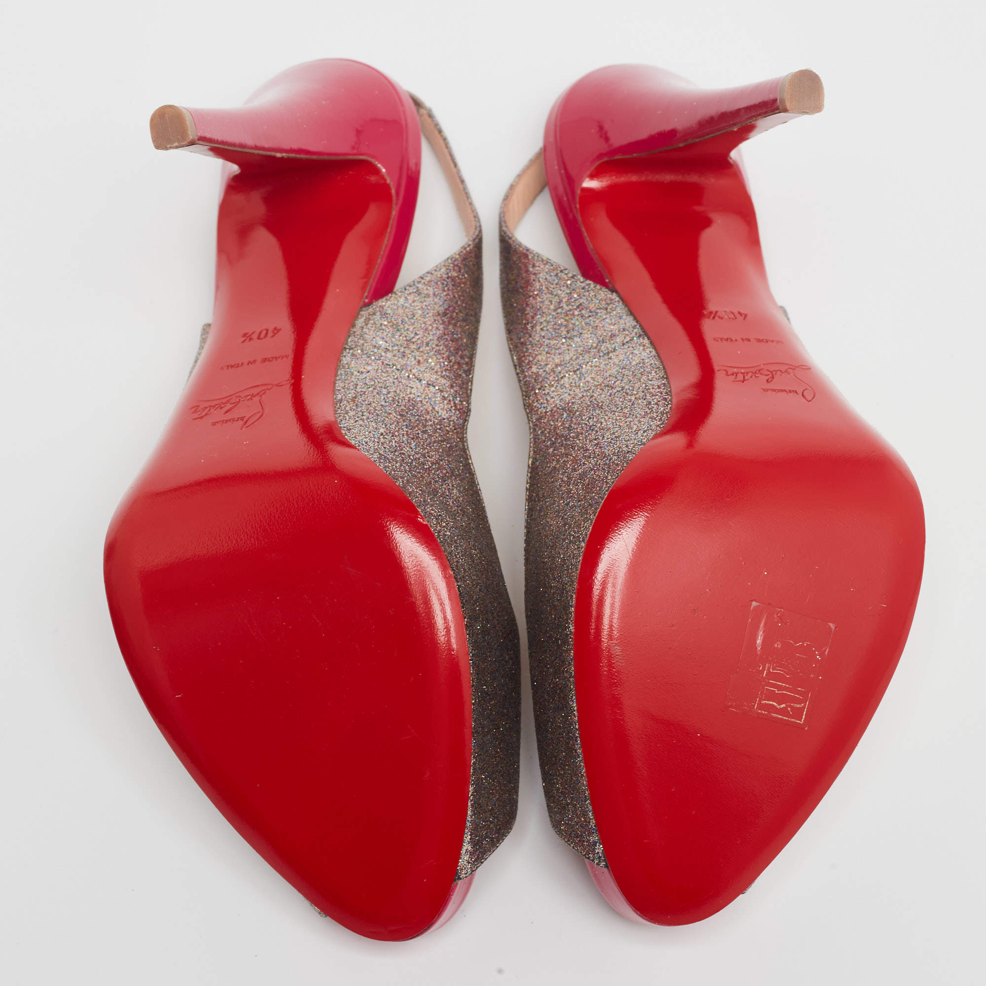 Pre Owned Christian Louboutin Multicolor Glitter No Prive Slingback Pumps Size 40.5