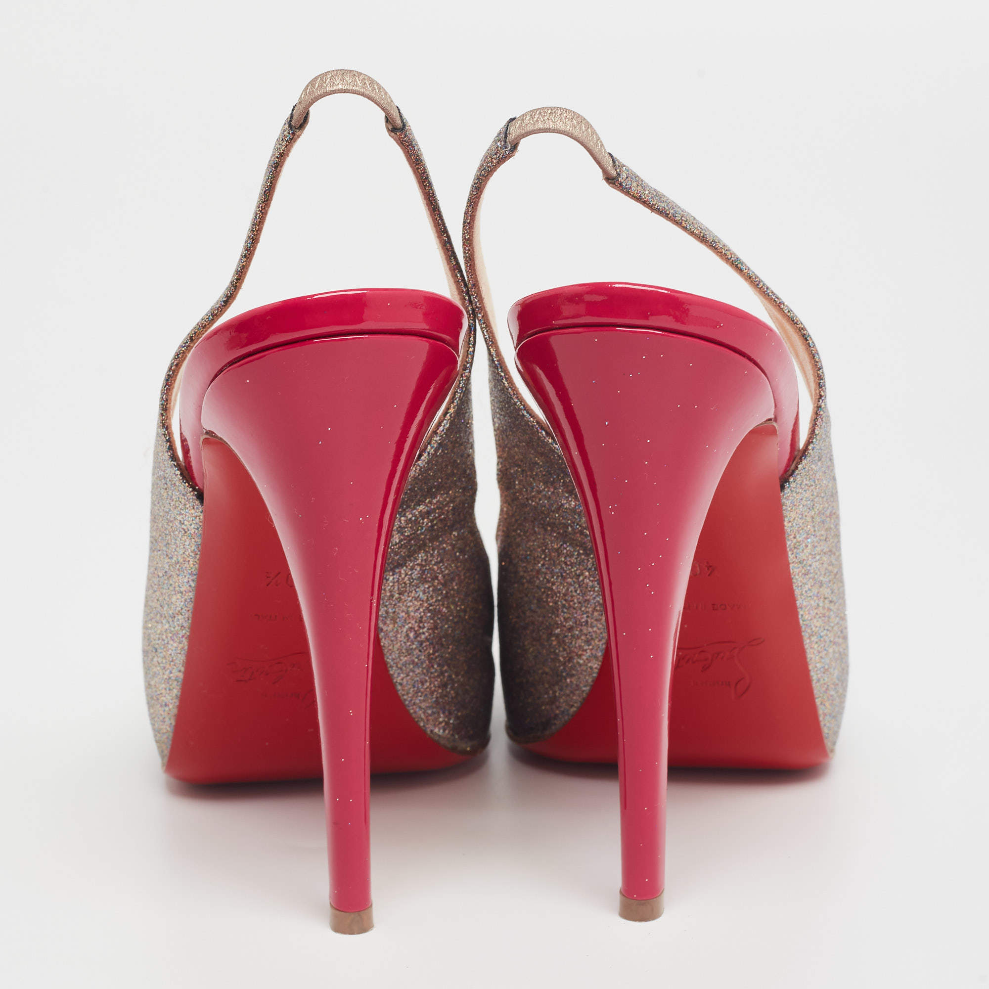 Pre Owned Christian Louboutin Multicolor Glitter No Prive Slingback Pumps Size 40.5