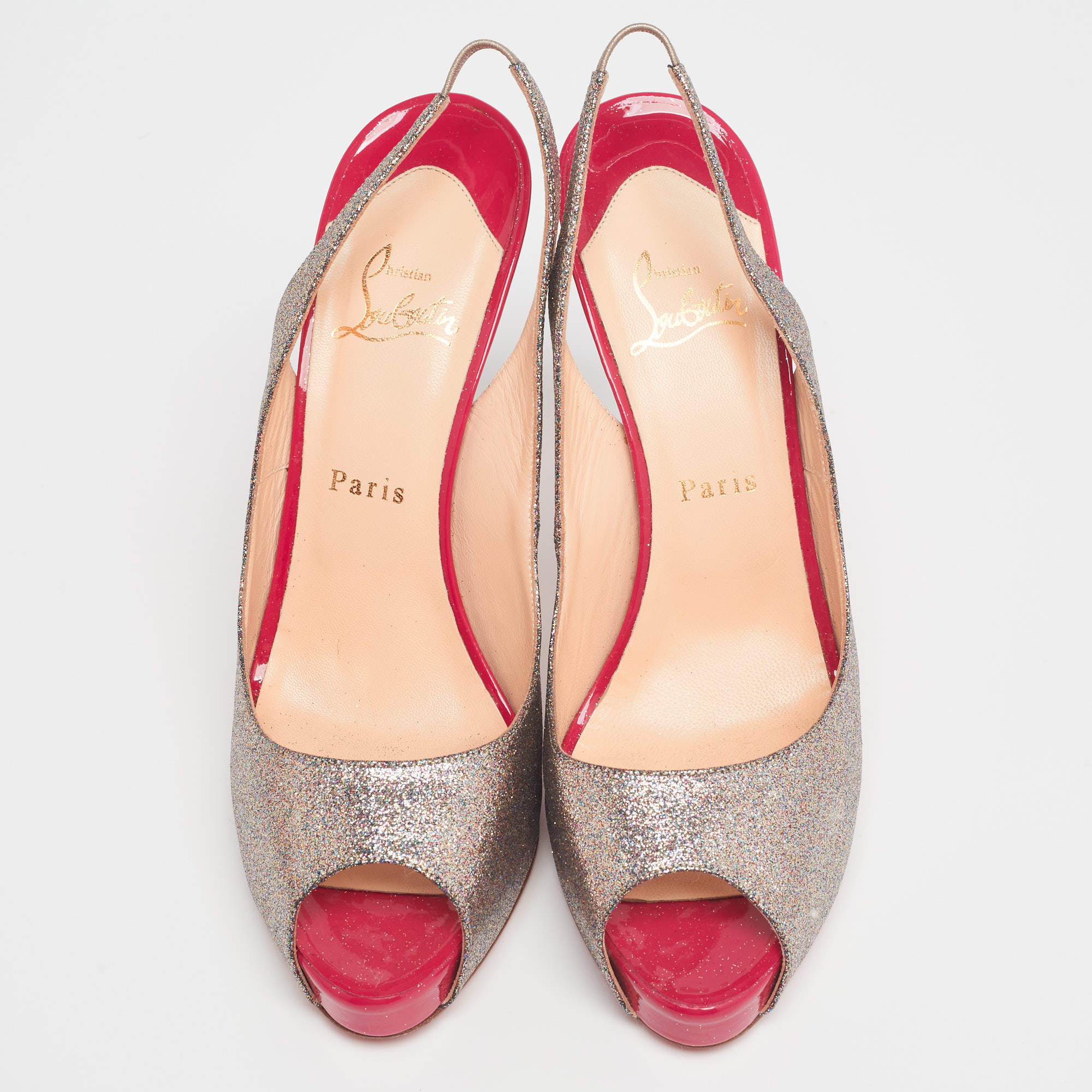 Pre Owned Christian Louboutin Multicolor Glitter No Prive Slingback Pumps Size 40.5
