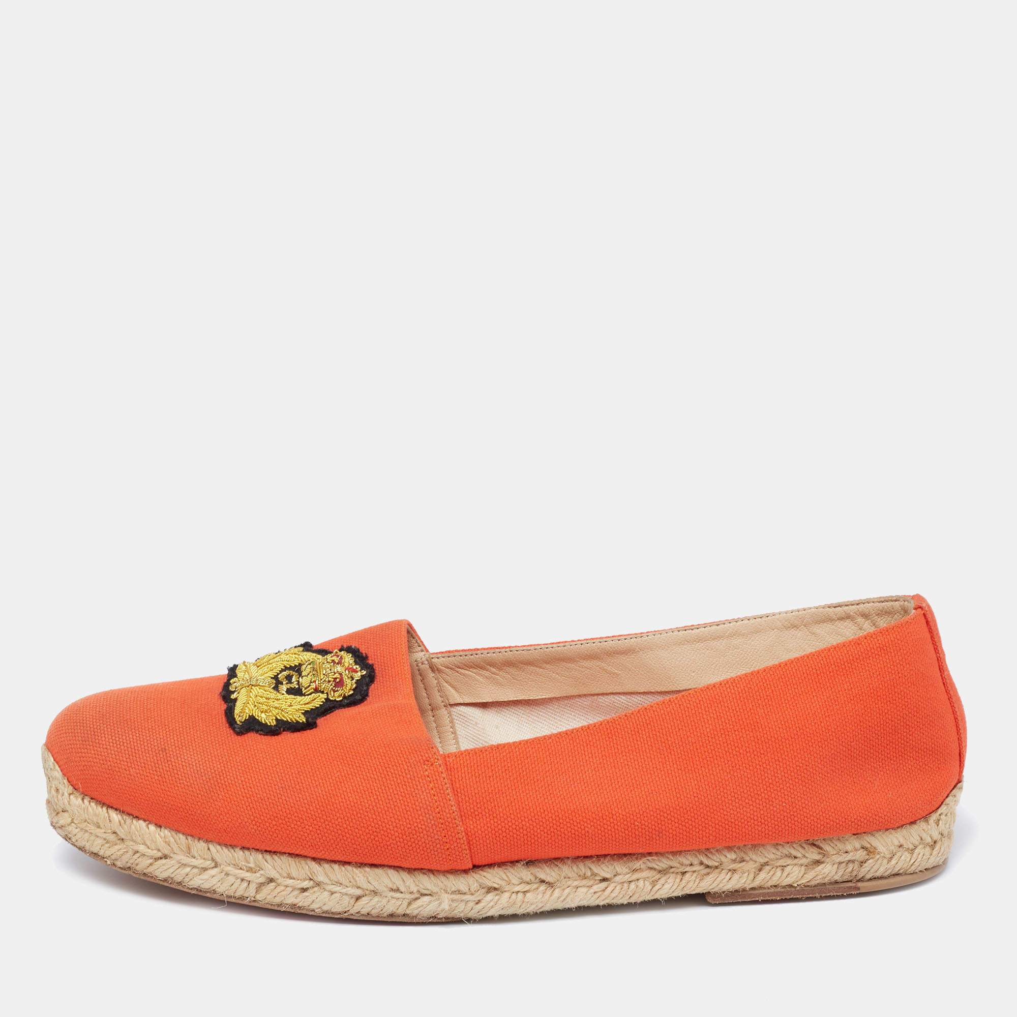 Pre Owned Christian Louboutin Orange Canvas Galia Flat Espadrilles Size 41