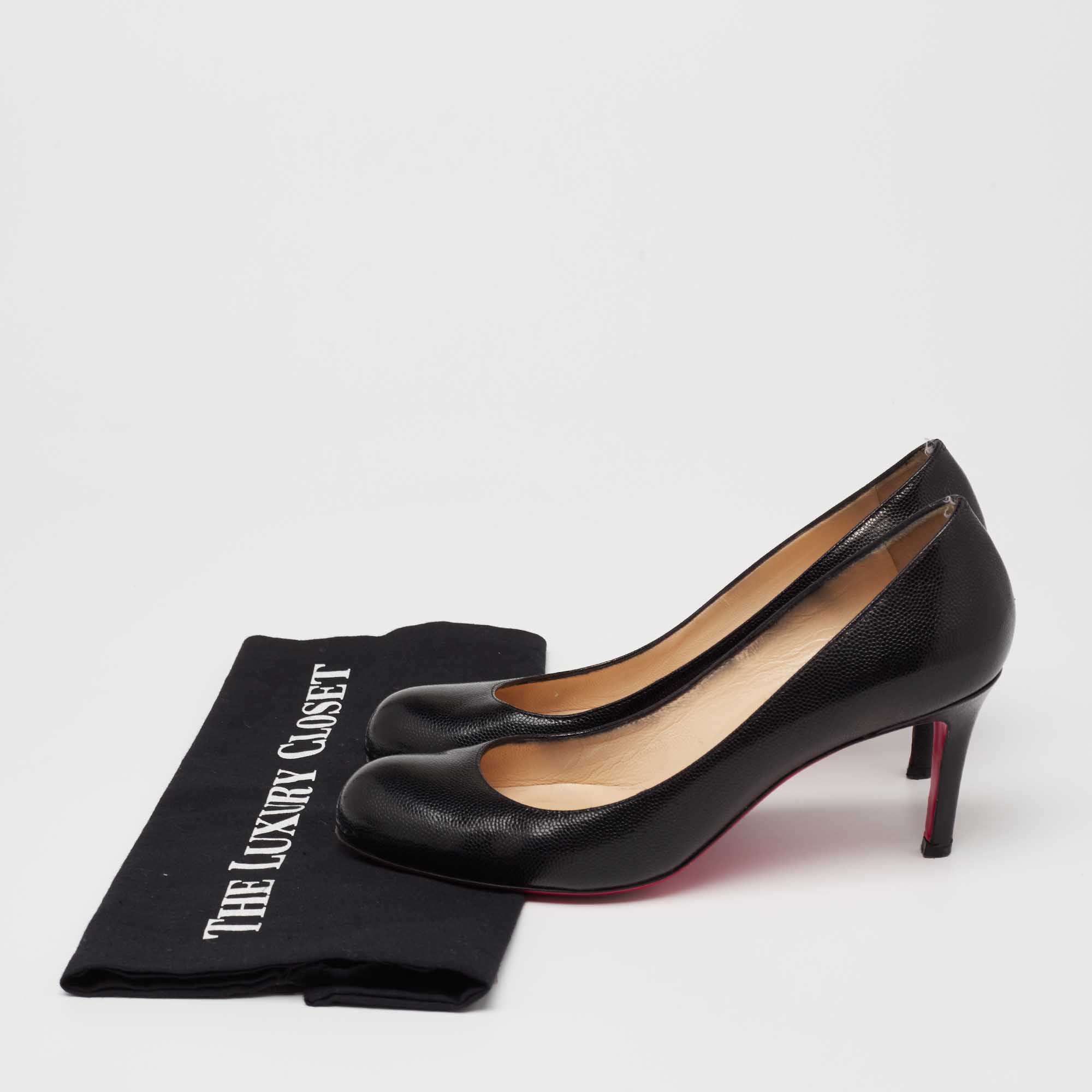 Pre Owned Christian Louboutin Black Textured Leather Simple Pumps Size 37 