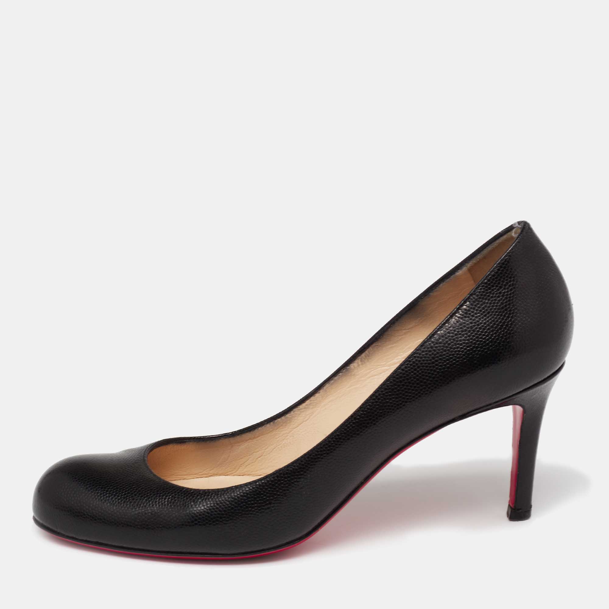 Pre Owned Christian Louboutin Black Textured Leather Simple Pumps Size 37 