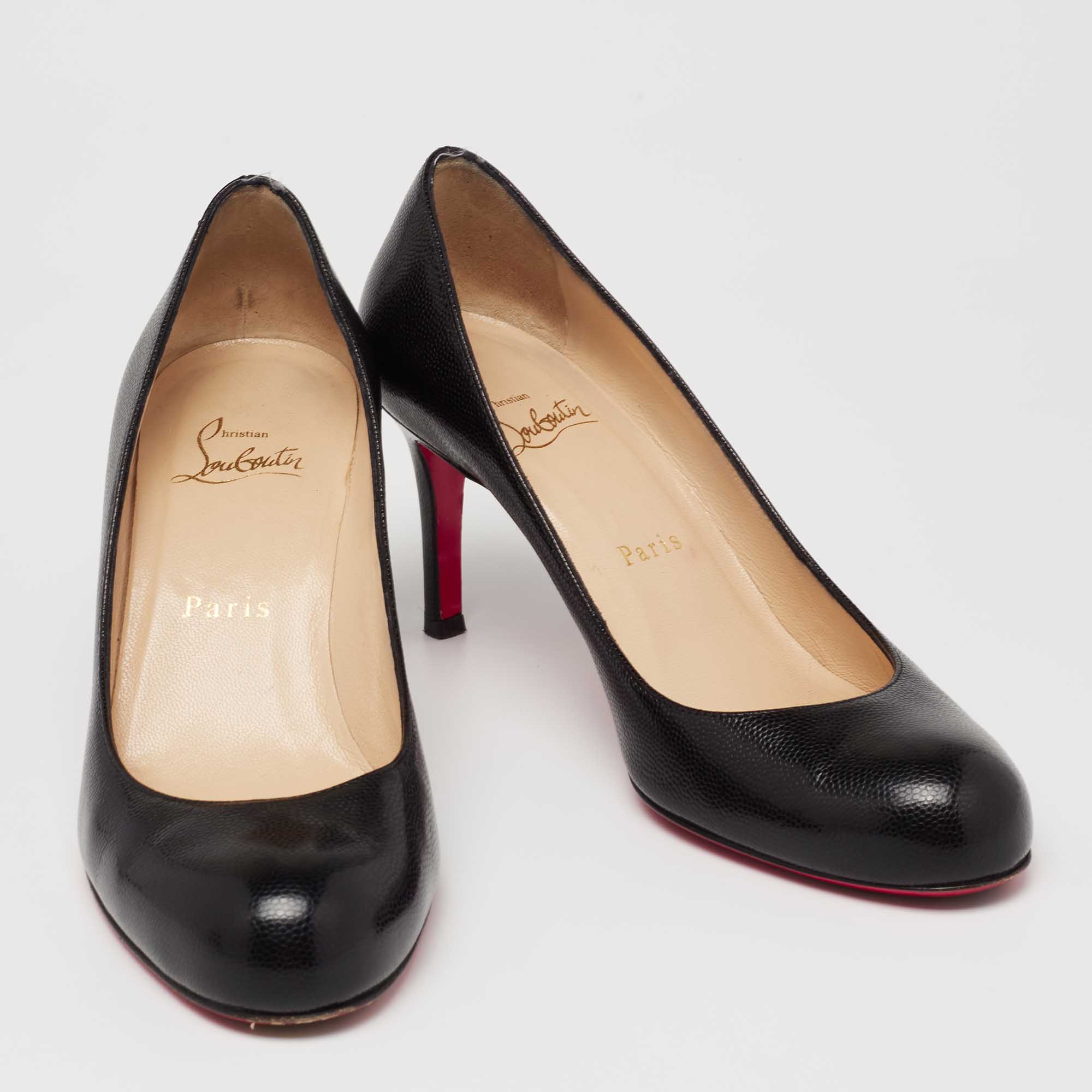 Pre Owned Christian Louboutin Black Textured Leather Simple Pumps Size 37 
