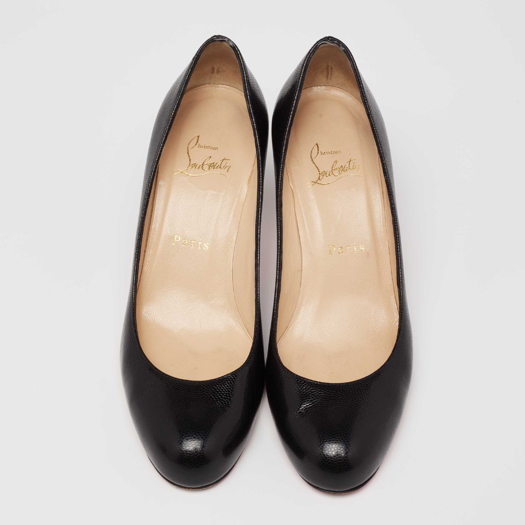 Pre Owned Christian Louboutin Black Textured Leather Simple Pumps Size 37 