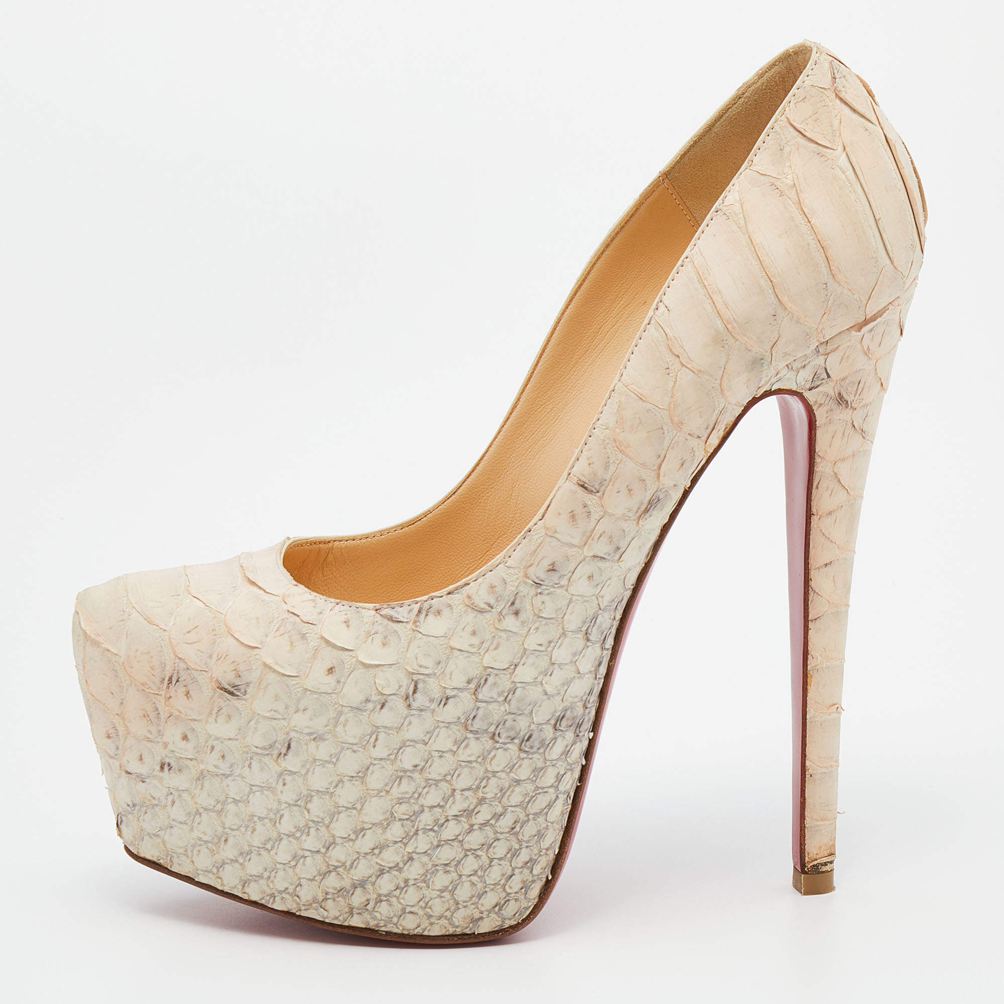 Christian Louboutin Beige Python Leather Daffodile Platform Pumps Size 36