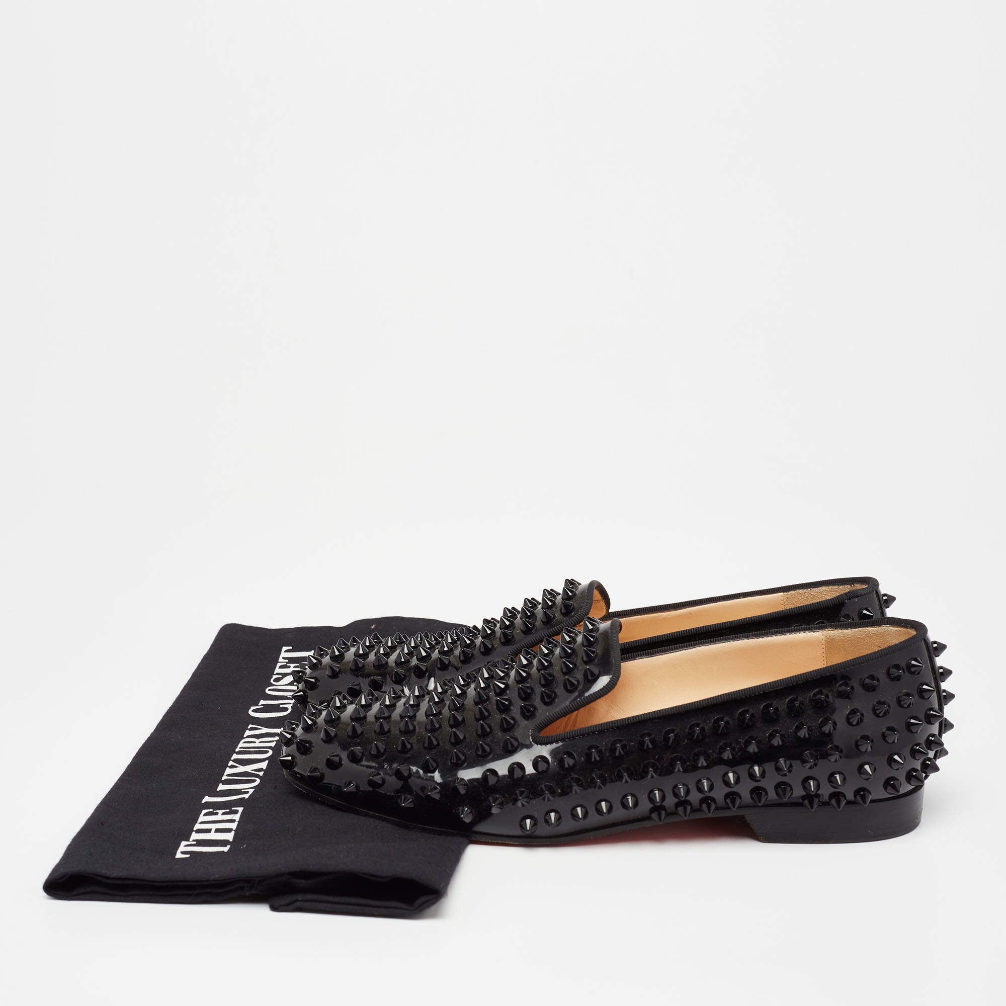 Christian Louboutin Black Patent Leather Dandelion Spikes Smoking Slippers  Size 37 Christian Louboutin | The Luxury Closet