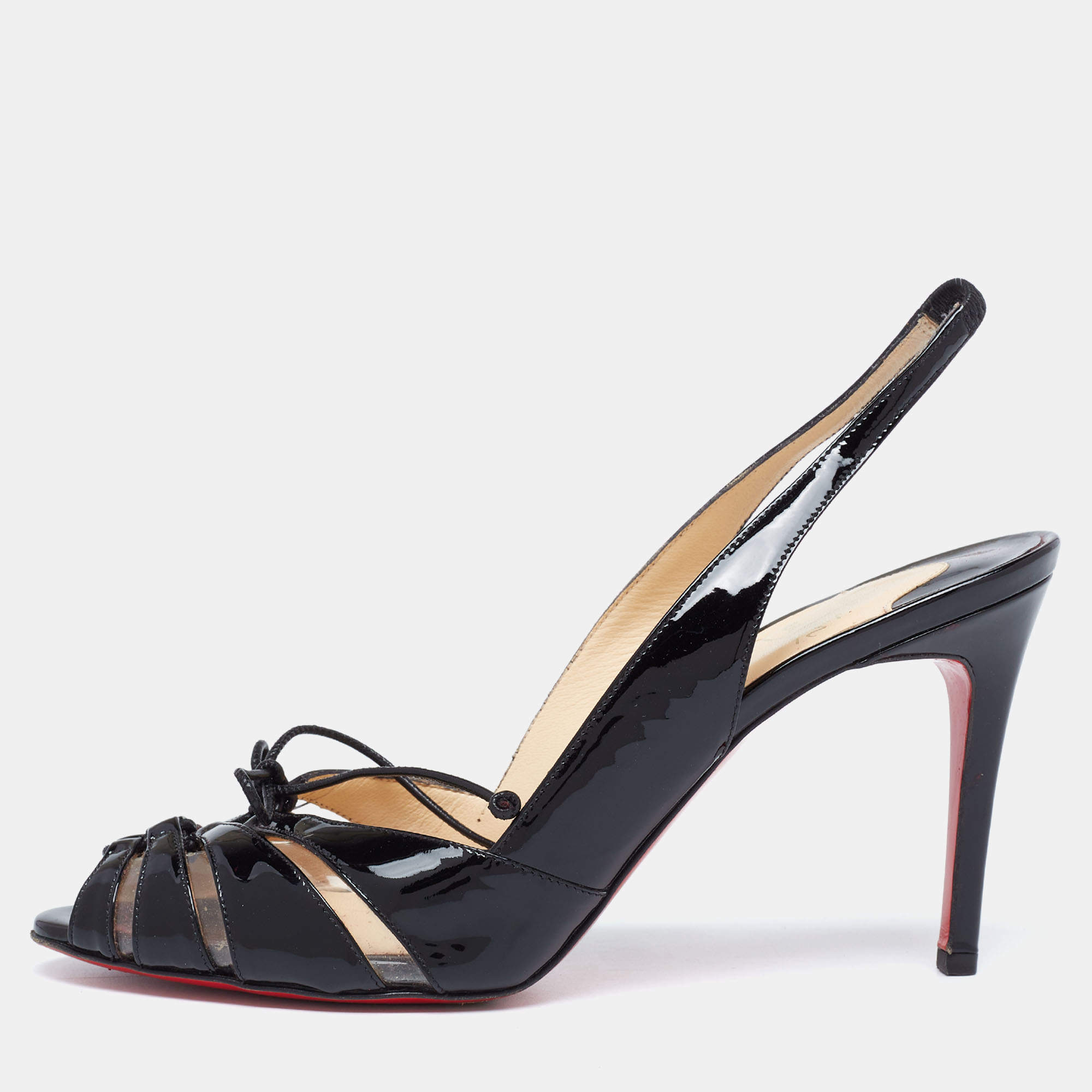 Pre Owned Christian Louboutin Black Patent Leather Corsetica Slingback Sandals Size 39