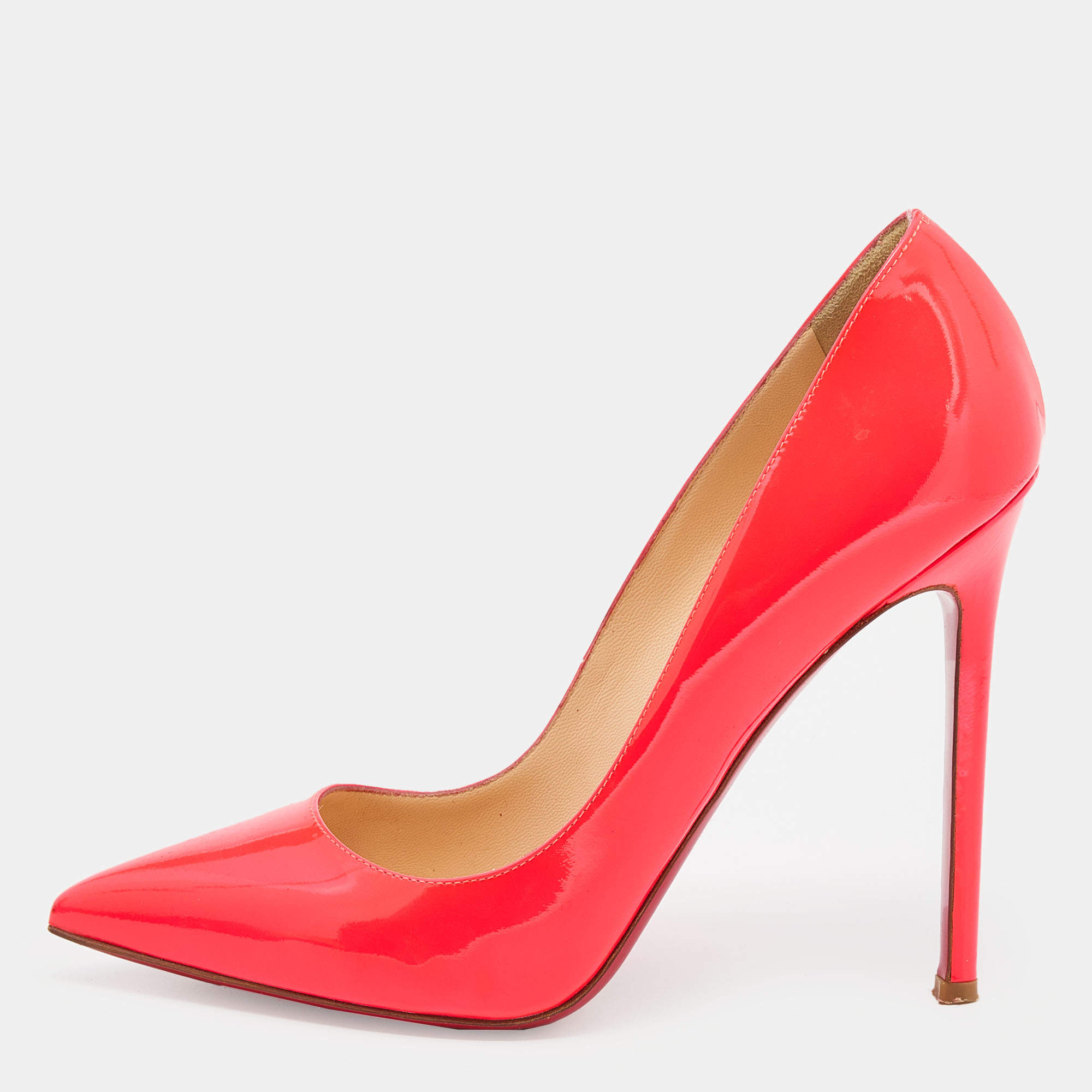 Christian Louboutin Neon Coral Patent Leather So Kate Pointed Toe Pumps Size 39