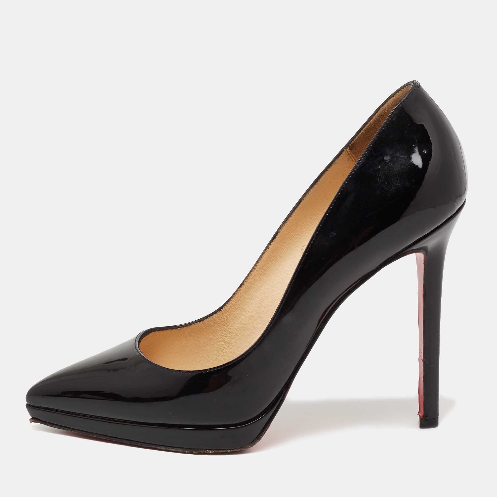 Pre Owned Christian Louboutin Black Patent Leather Pigalle Plato Pumps Size 38