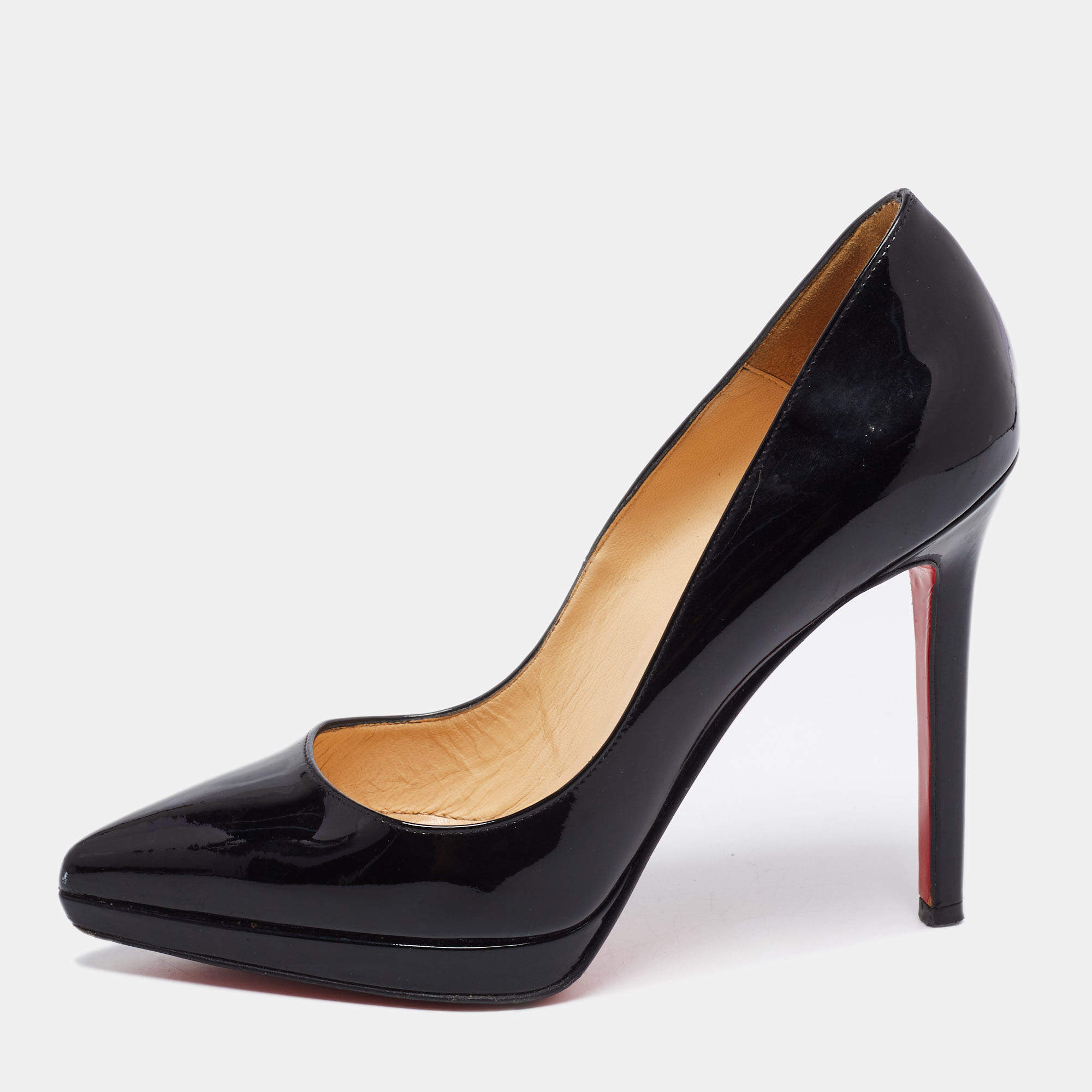 مملوكة مسبقًا Christian Louboutin Black Patent Leather Pigalle Plato Pumps Size 35.5