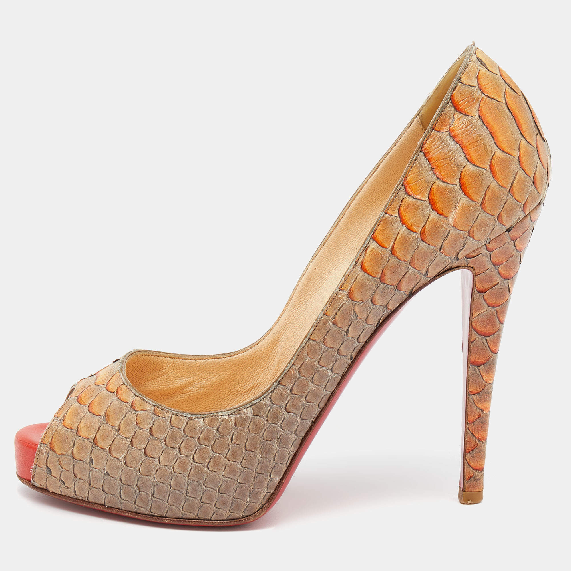 Christian Louboutin Beige Python Leather Altadama Peep Toe Pumps Size 39