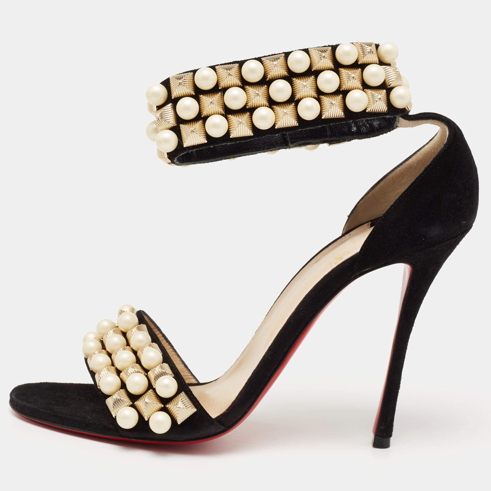 Christian Louboutin Black Suede Tudor Bal Ankle-Strap Sandals Size 40