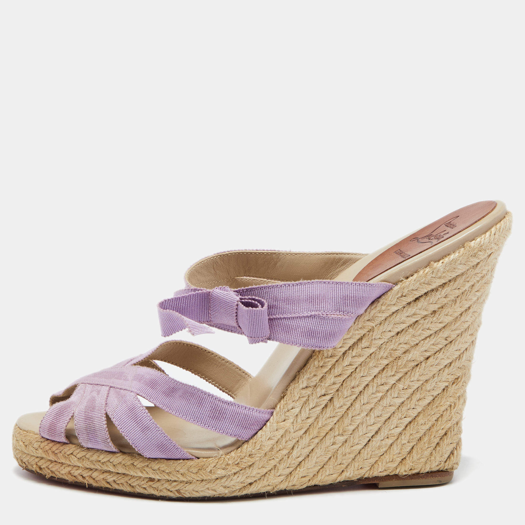 Pre Owned Christian Louboutin Purple Canvas Delfin Espadrille Wedge Sandals Size 41
