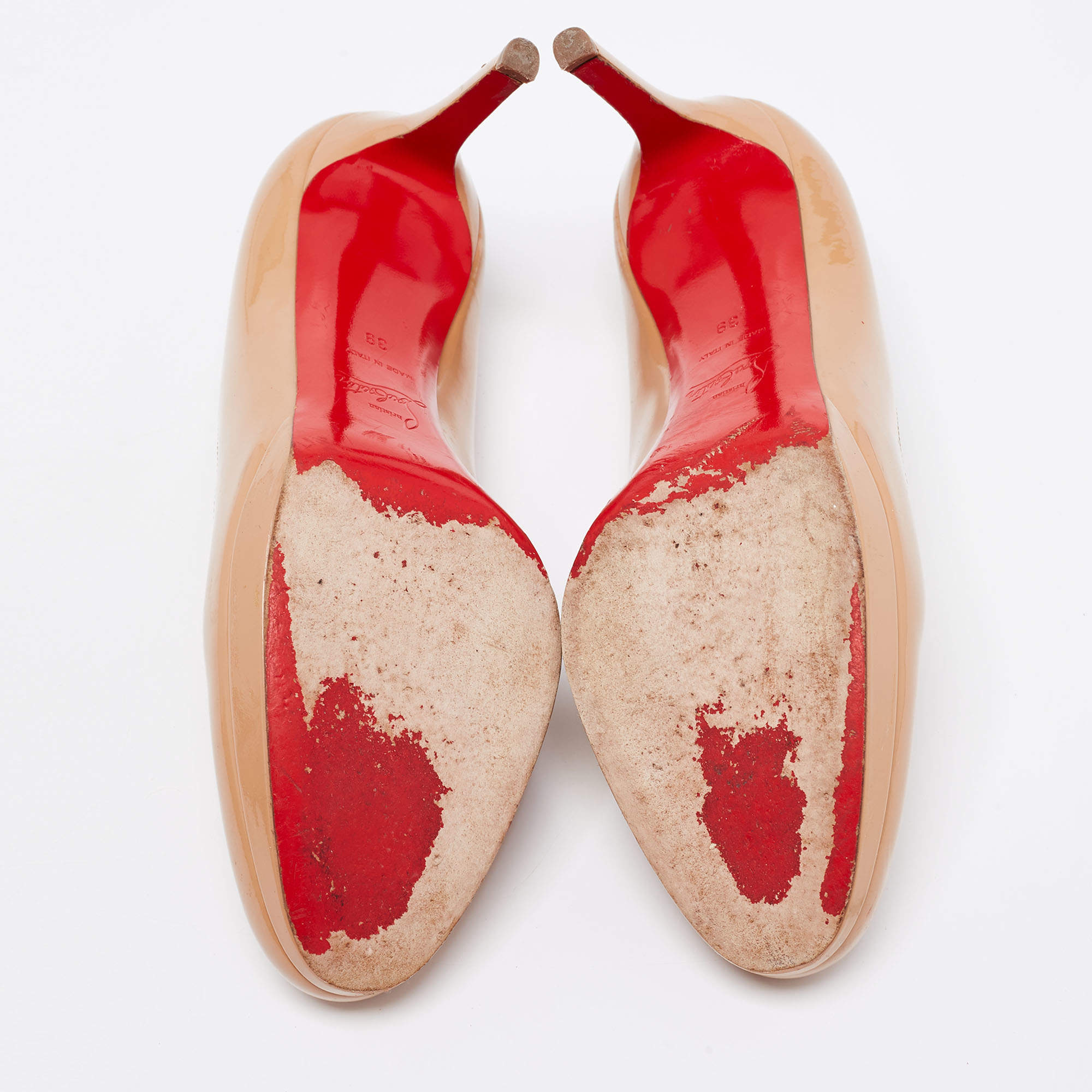 Pre Owned Christian Louboutin Beige Patent Leather New Simple Round Toe Pumps Size 39