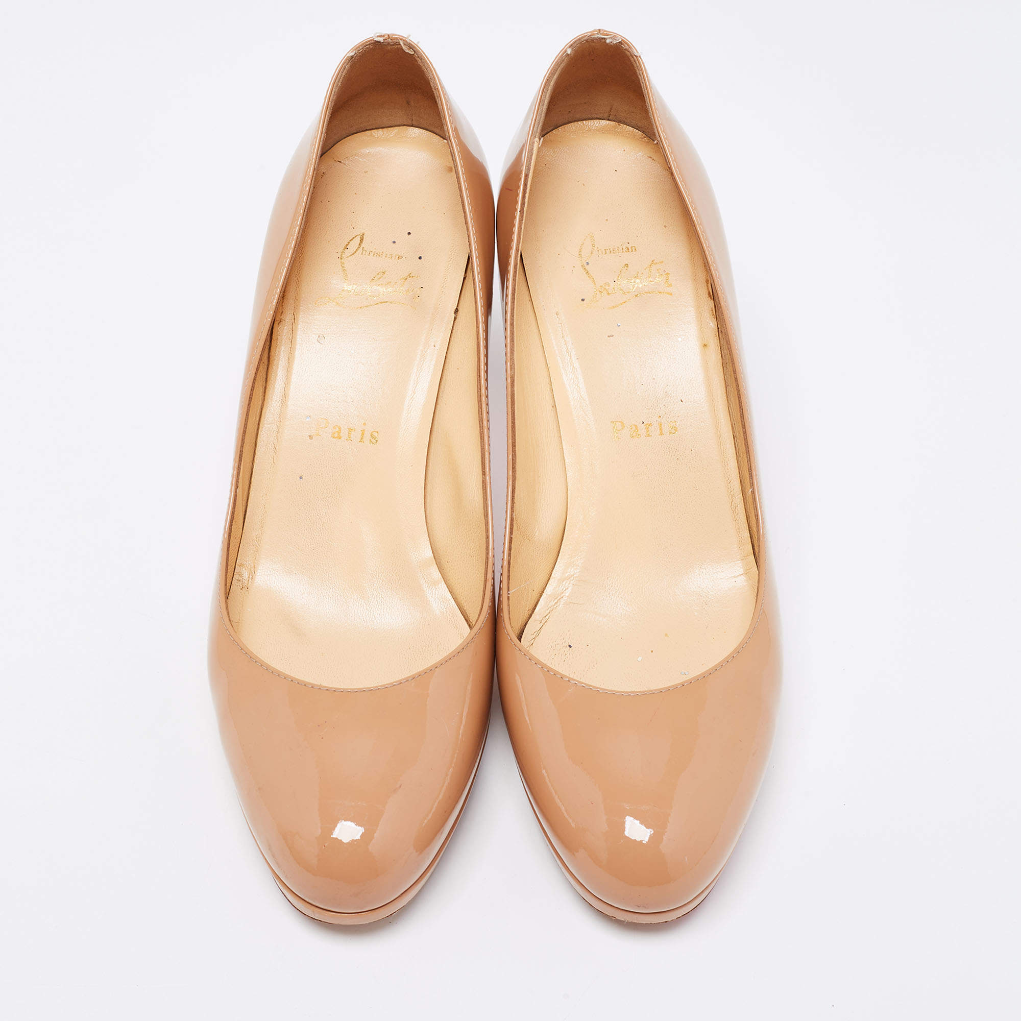 Pre Owned Christian Louboutin Beige Patent Leather New Simple Round Toe Pumps Size 39