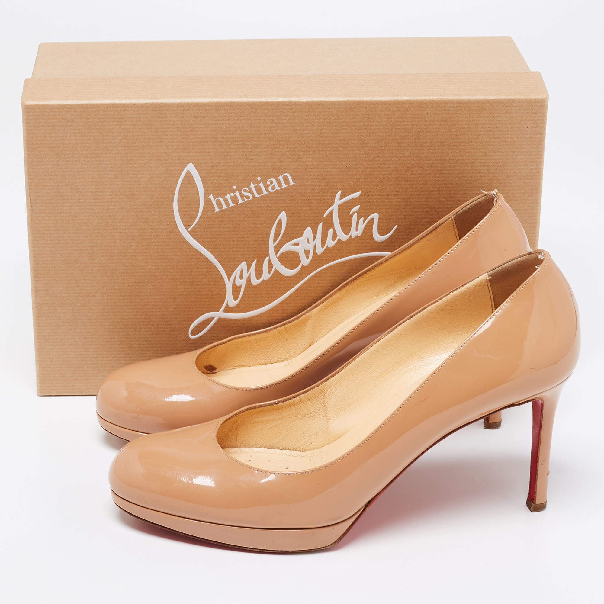 Pre Owned Christian Louboutin Beige Patent Leather New Simple Round Toe Pumps Size 39