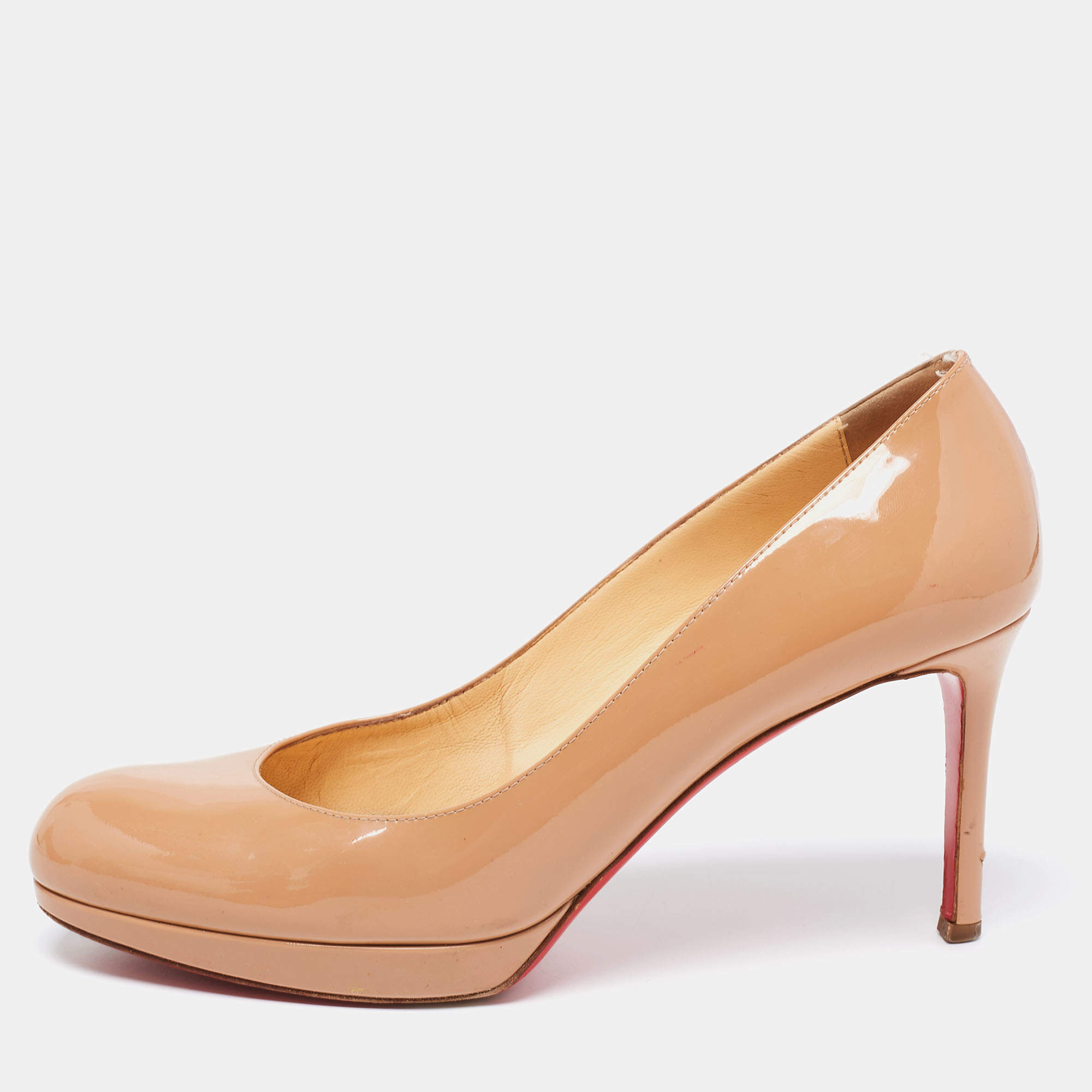 Pre Owned Christian Louboutin Beige Patent Leather New Simple Round Toe Pumps Size 39
