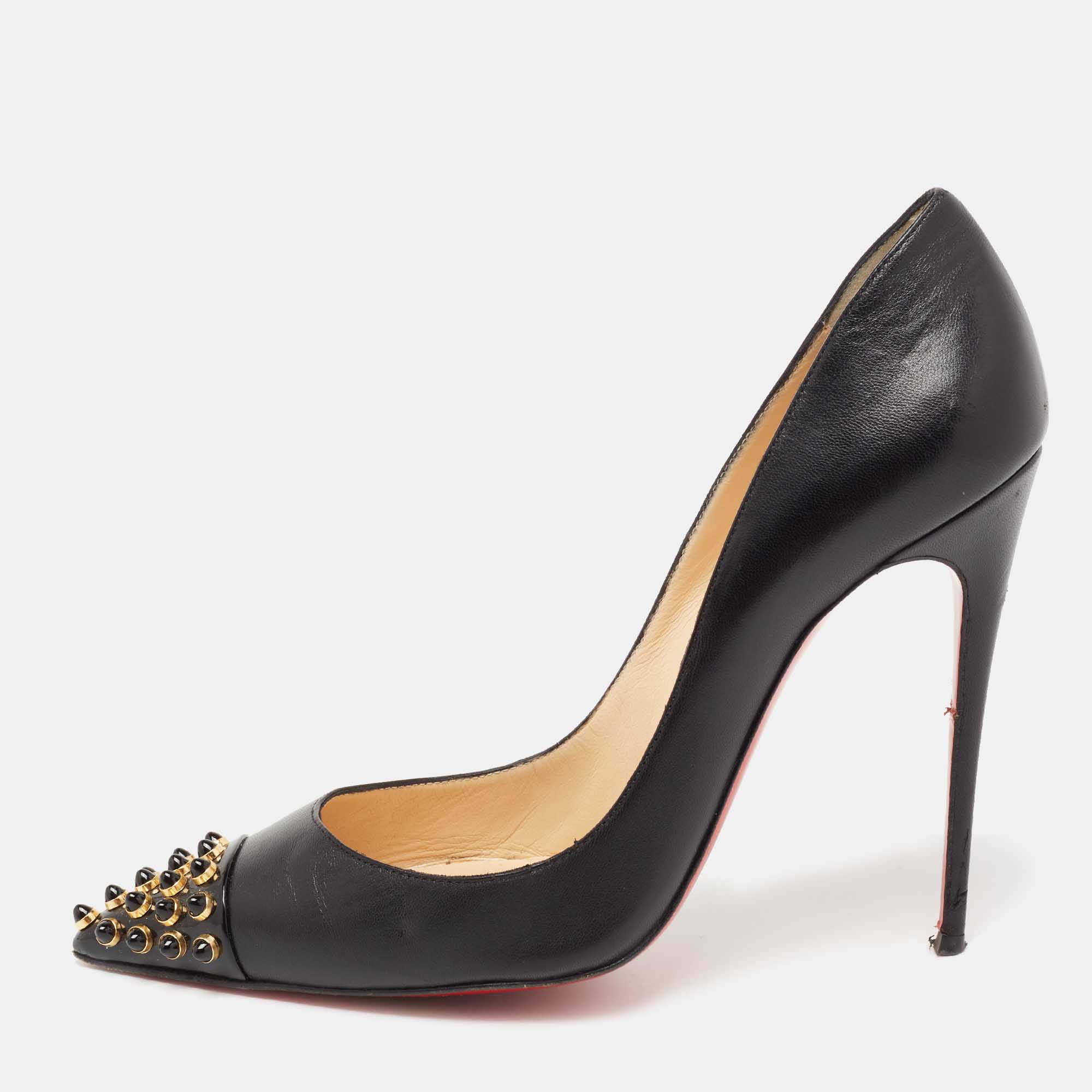 Pre Owned Christian Louboutin Black Leather Cabo Pumps Size 37.5