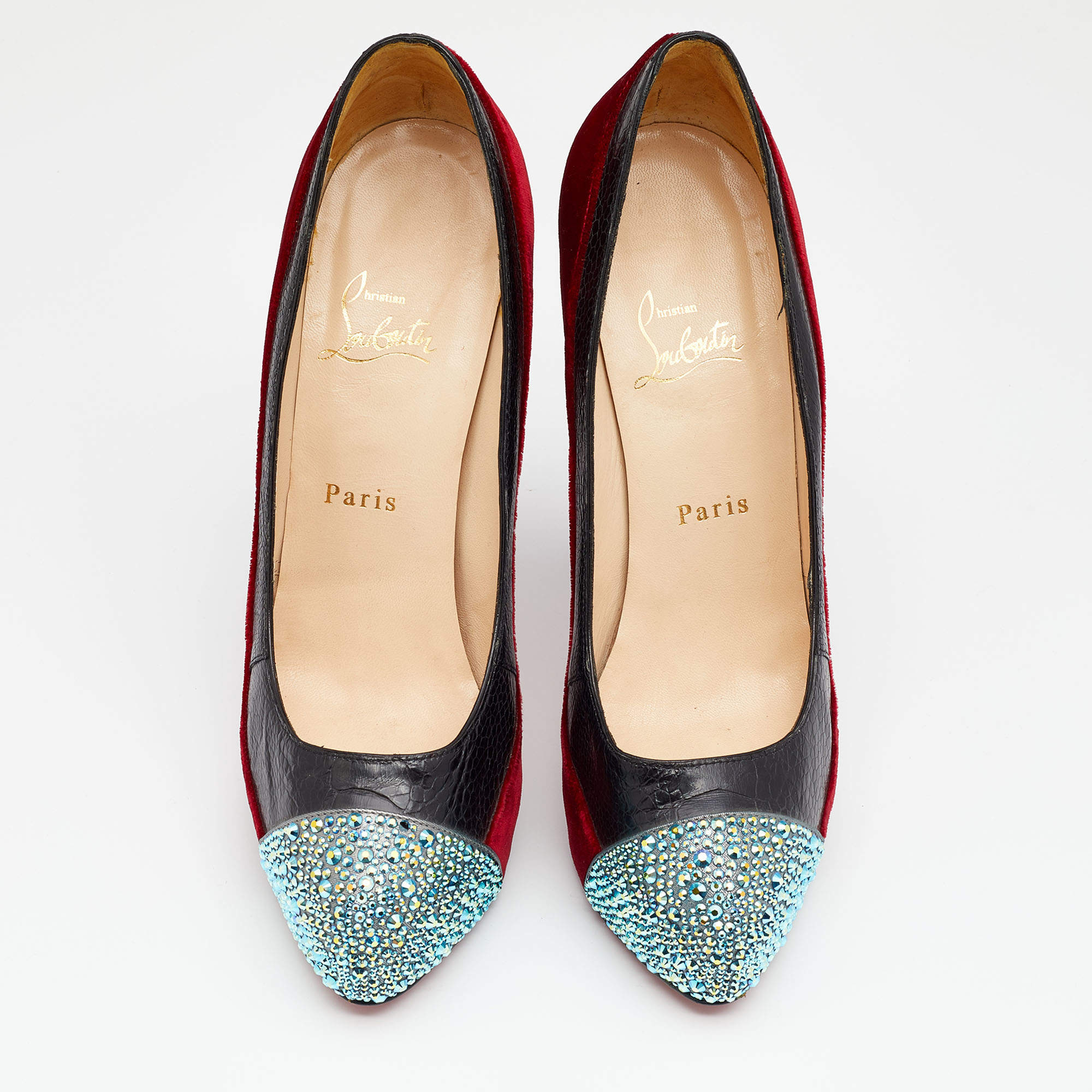 Christian Louboutin Black Velvet Strass Calypso 140 Pumps Size 8.5/39 -  Yoogi's Closet