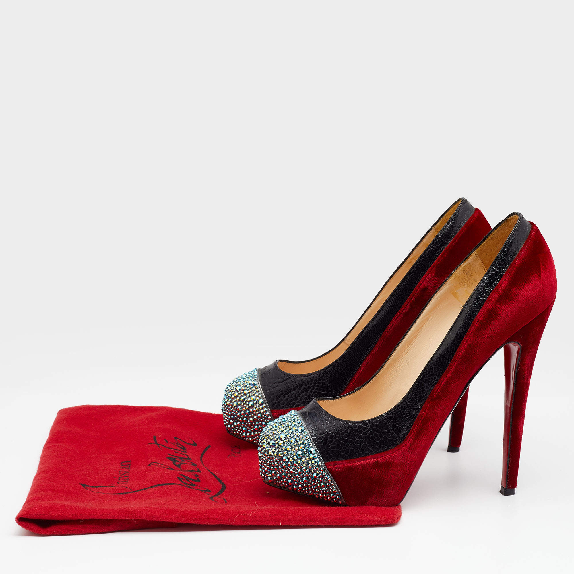 Christian Louboutin Black Velvet Strass Calypso 140 Pumps Size 8.5/39 -  Yoogi's Closet