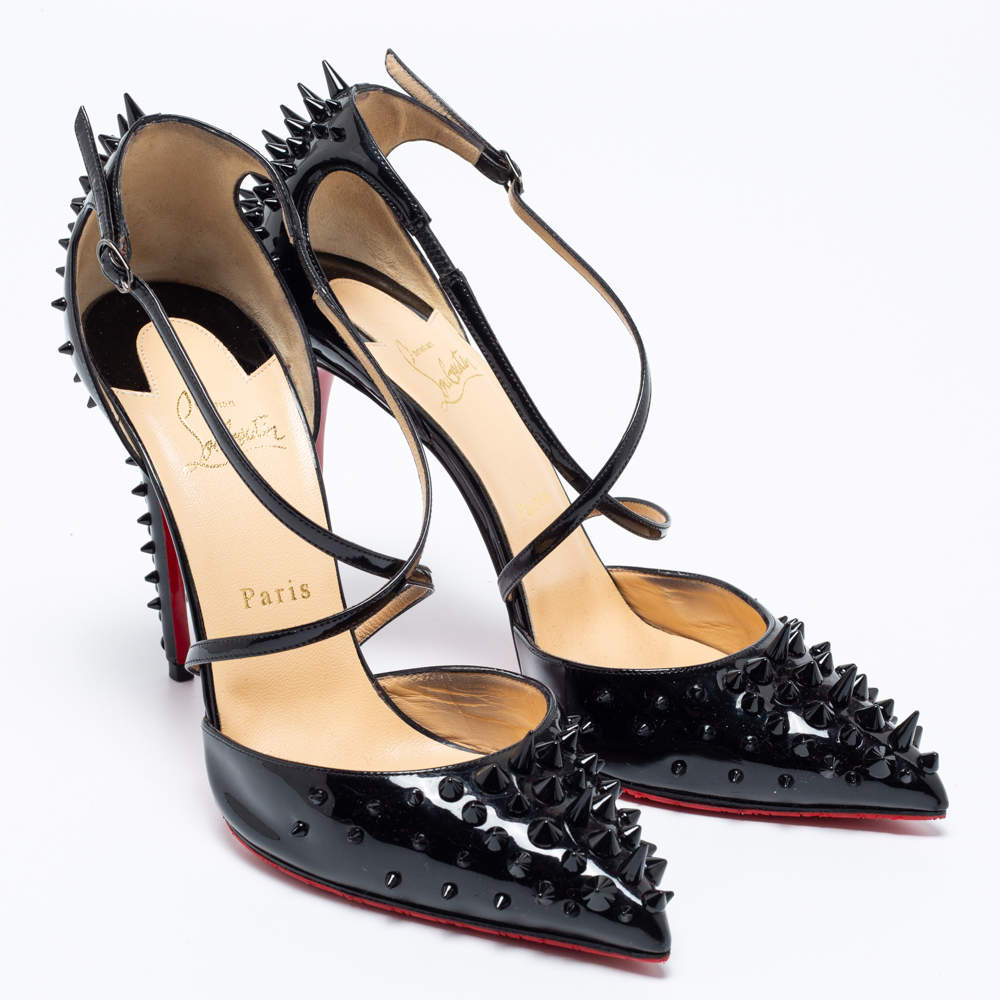 Christian Louboutin Black Patent Leather Goldocross Spike Pumps Size 40  Christian Louboutin