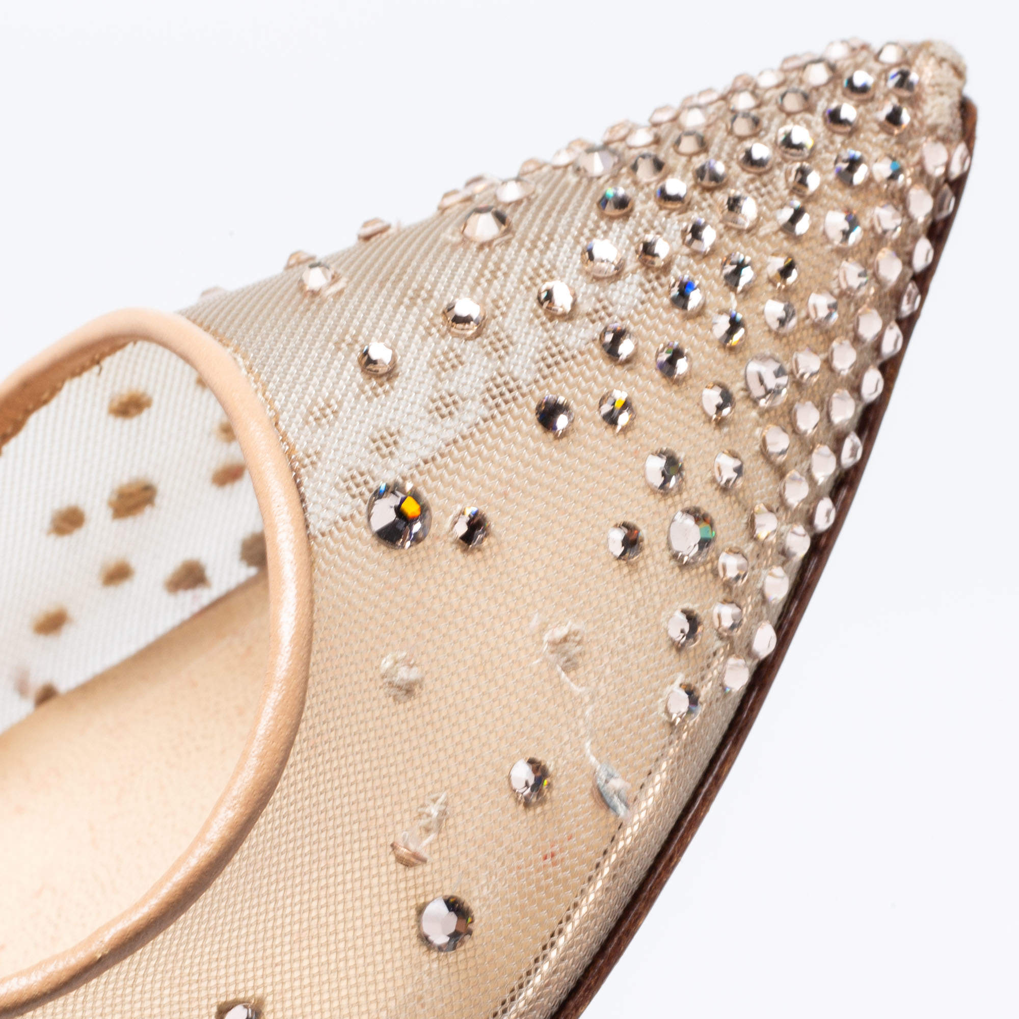 Pre Owned Christian Louboutin Metallic Gold Mesh And Glitter Follies Strass Pointed Toe Pumps Size 38.5