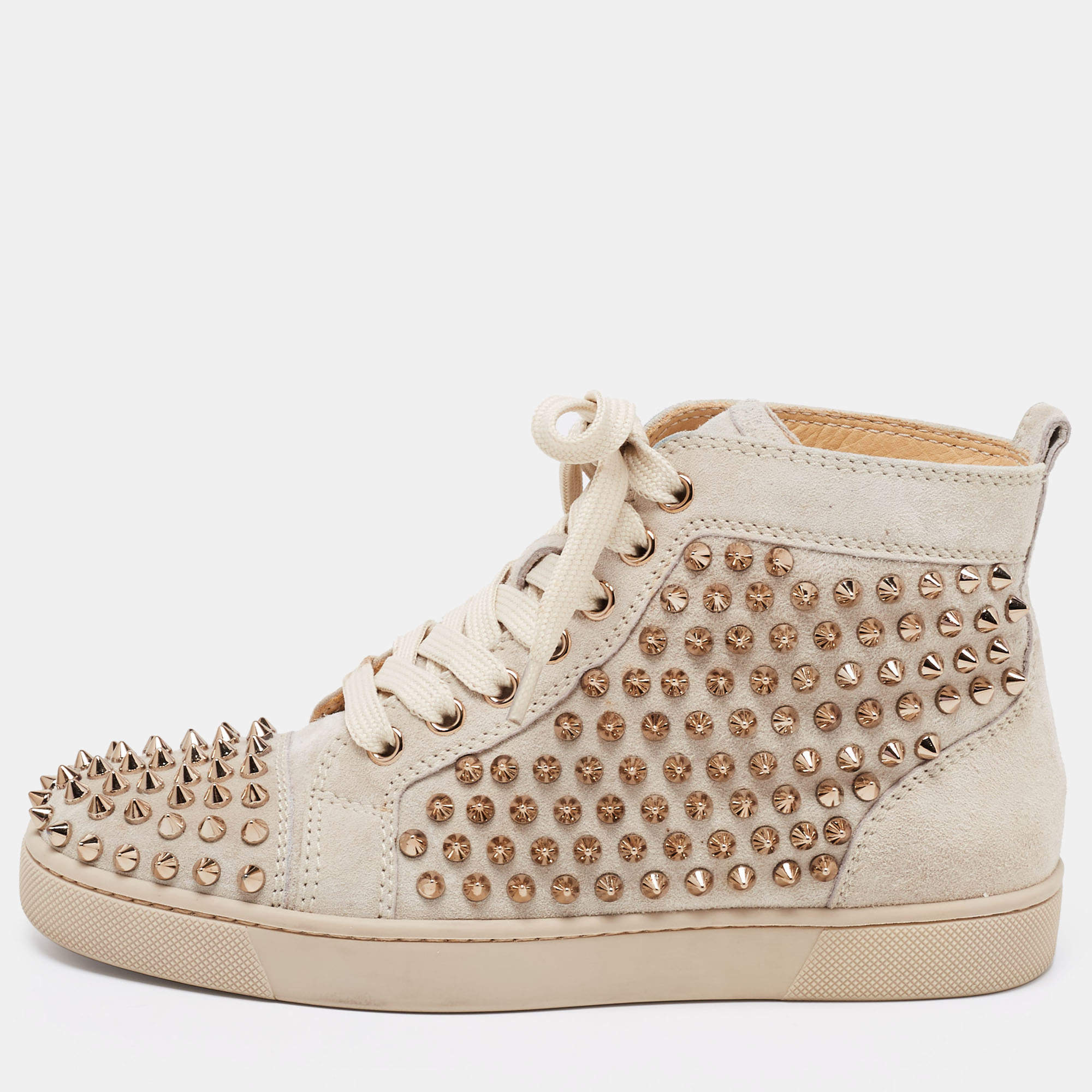 Christian Louboutin Grey Suede Louis Spikes High Top