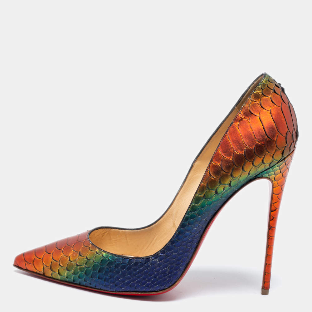 Christian Louboutin Multicolor Rainbow Python Leather So Kate Pumps Size 40.5