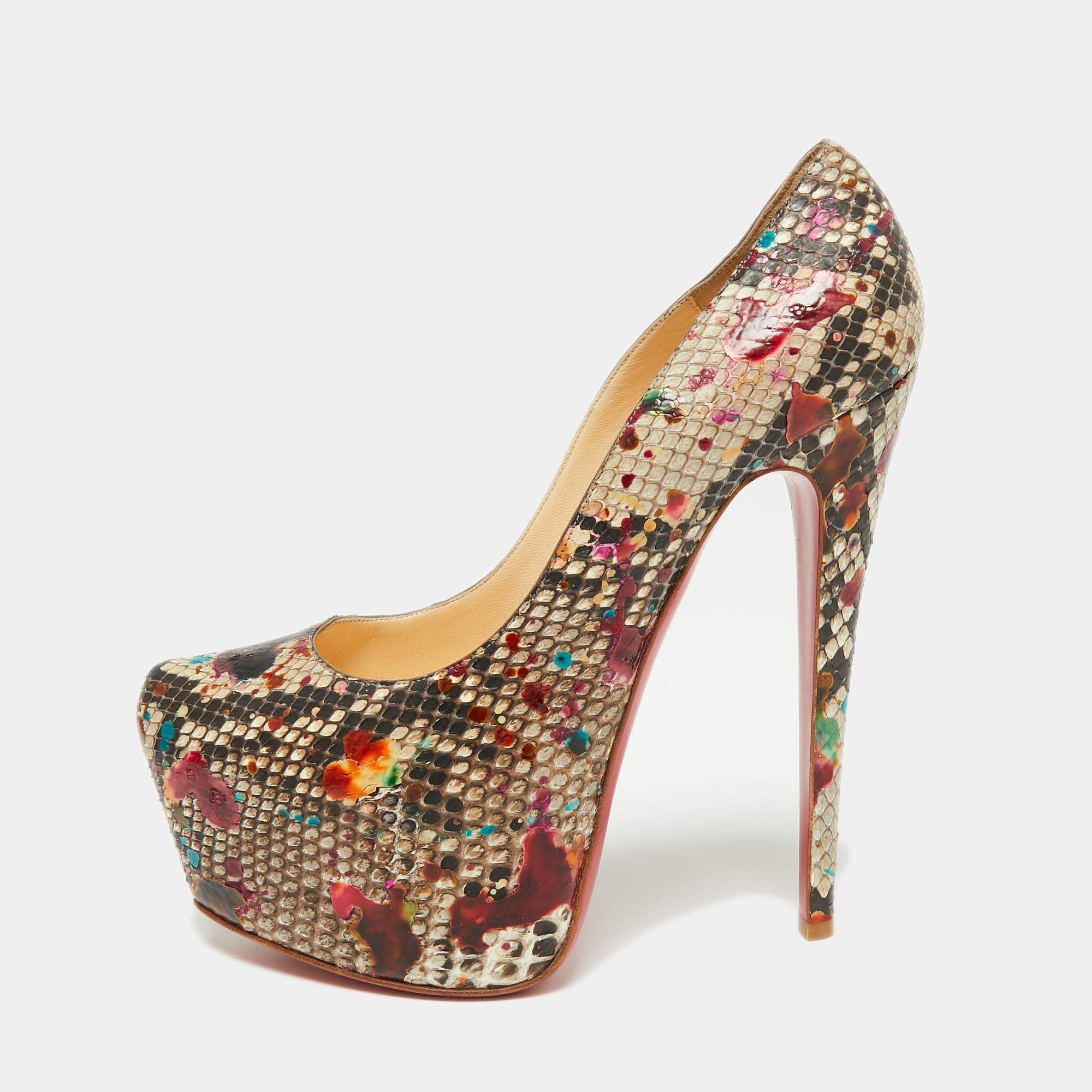 Pre Owned Christian Louboutin Multicolor Python Leather Daffodile Platform Pumps Size 38.5