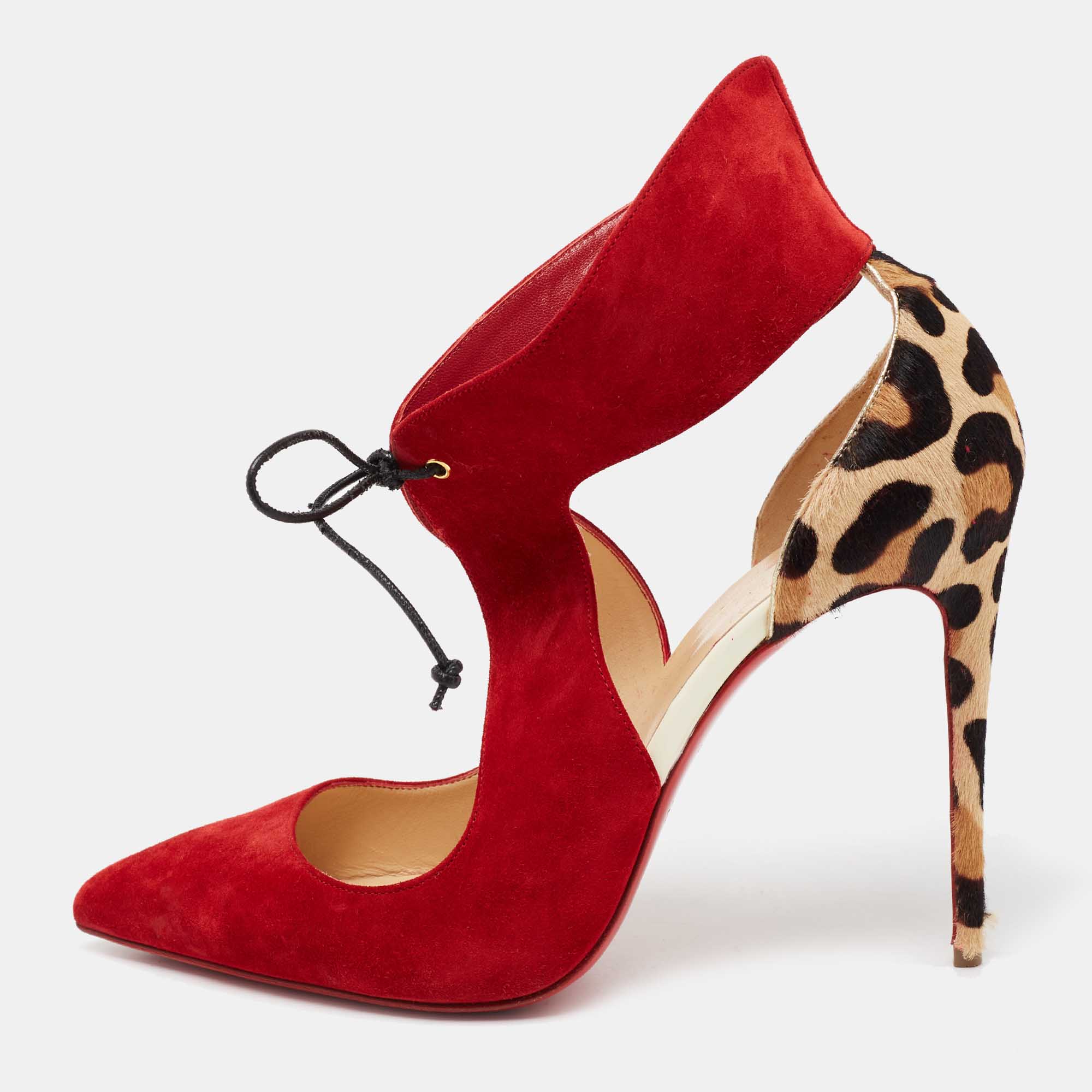 Christian Louboutin Red Brown Calf Hair And Suede Ferme Rouge