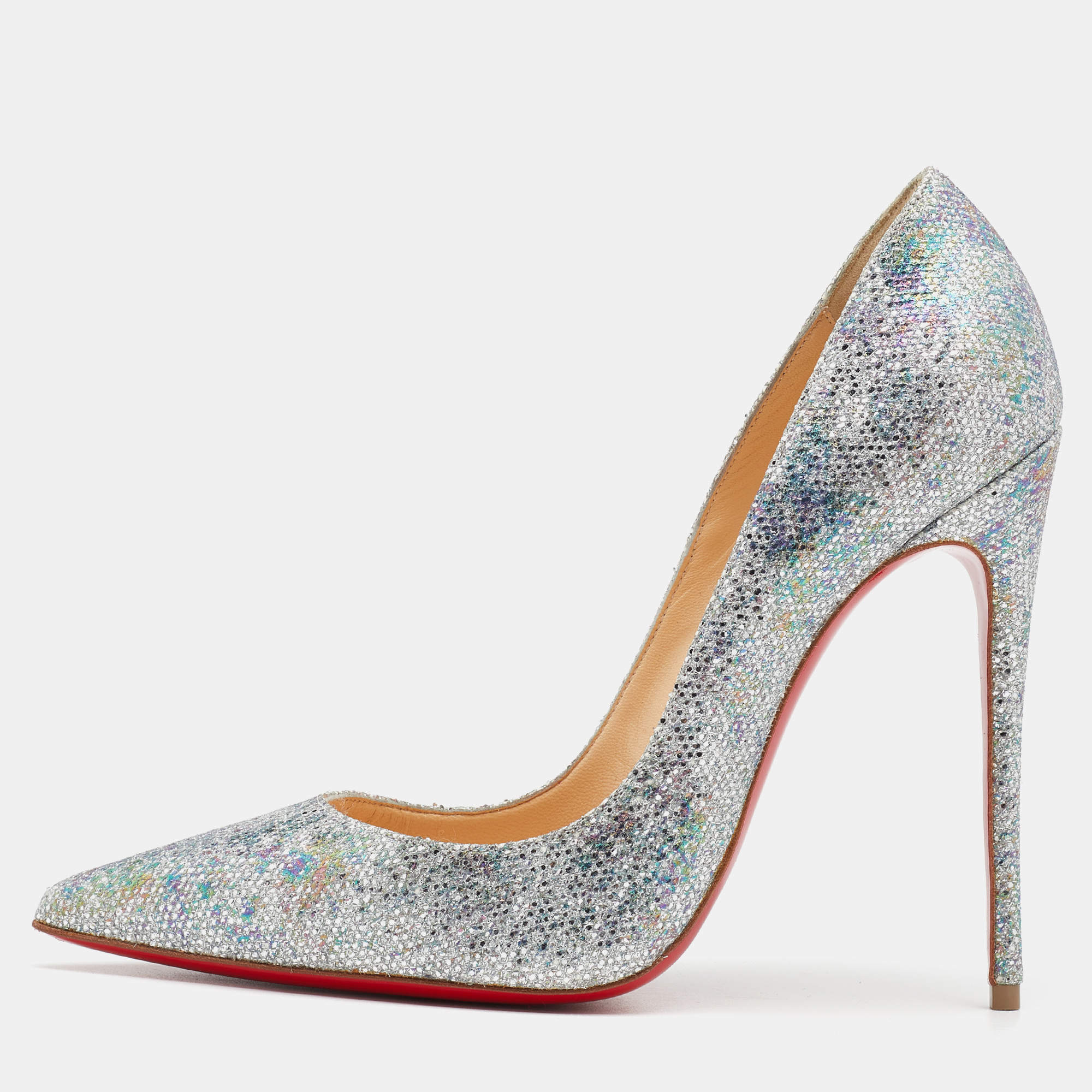 Pre Owned Christian Louboutin Multicolor Glitter Fabric So Kate Pointed Toe Pumps Size 38