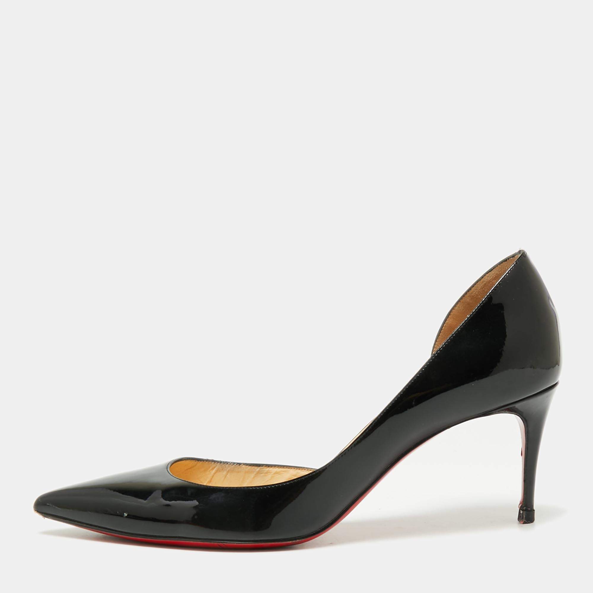 مملوكة مسبقًا Christian Louboutin Black Patent Leather Iriza D'orsay Pumps Size 38