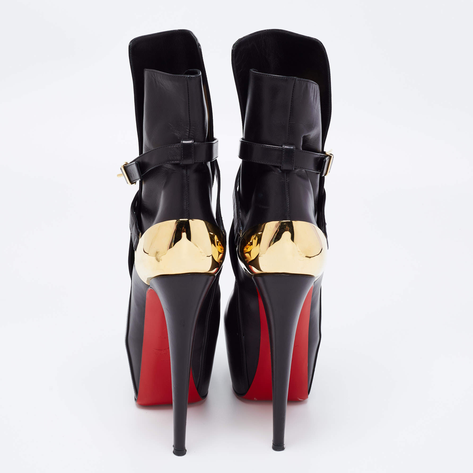 Christian Louboutin Black Leather Equestria Platform Ankle Boots Size 38.5 Christian Louboutin TLC