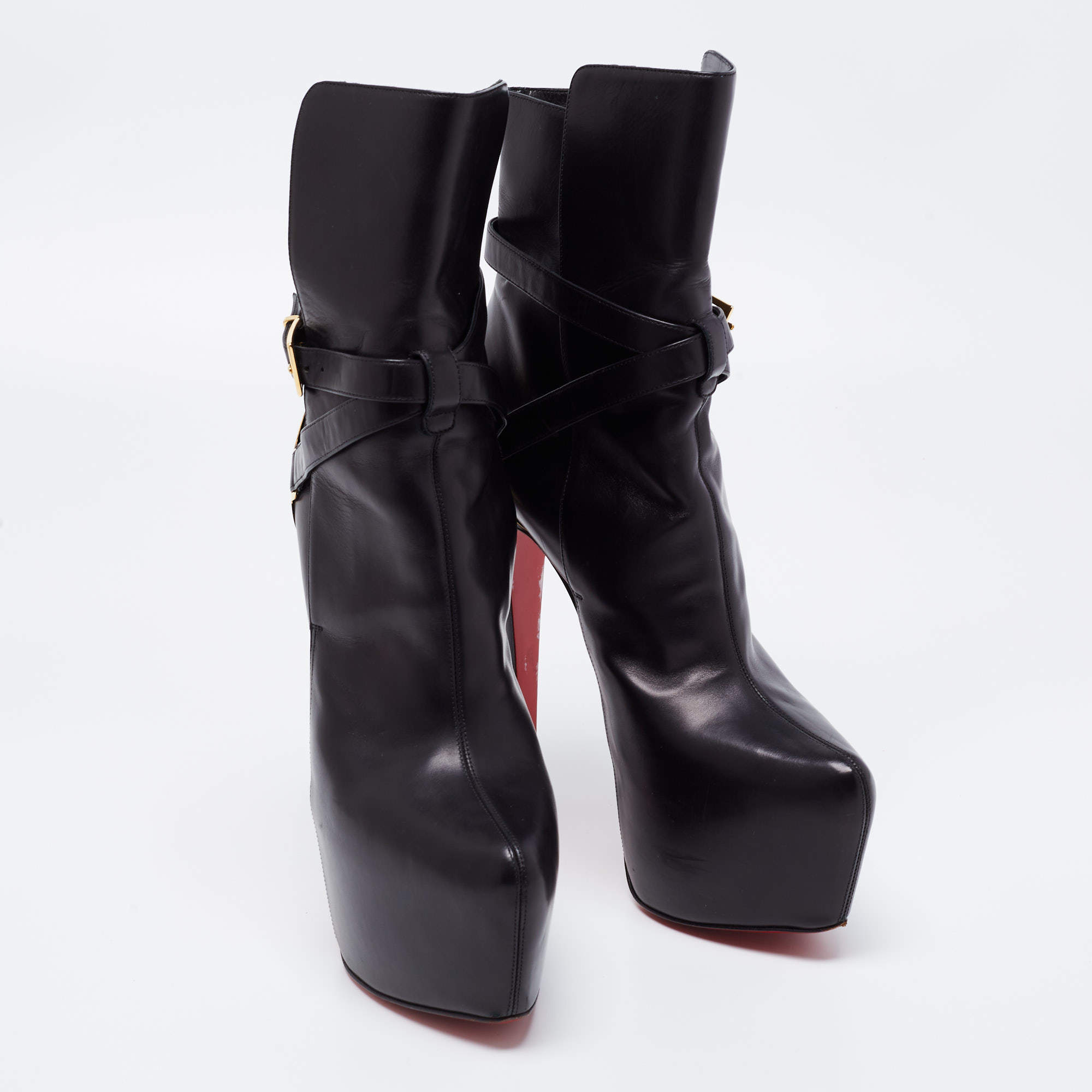 Christian Louboutin Black Leather Equestria Platform Ankle Boots