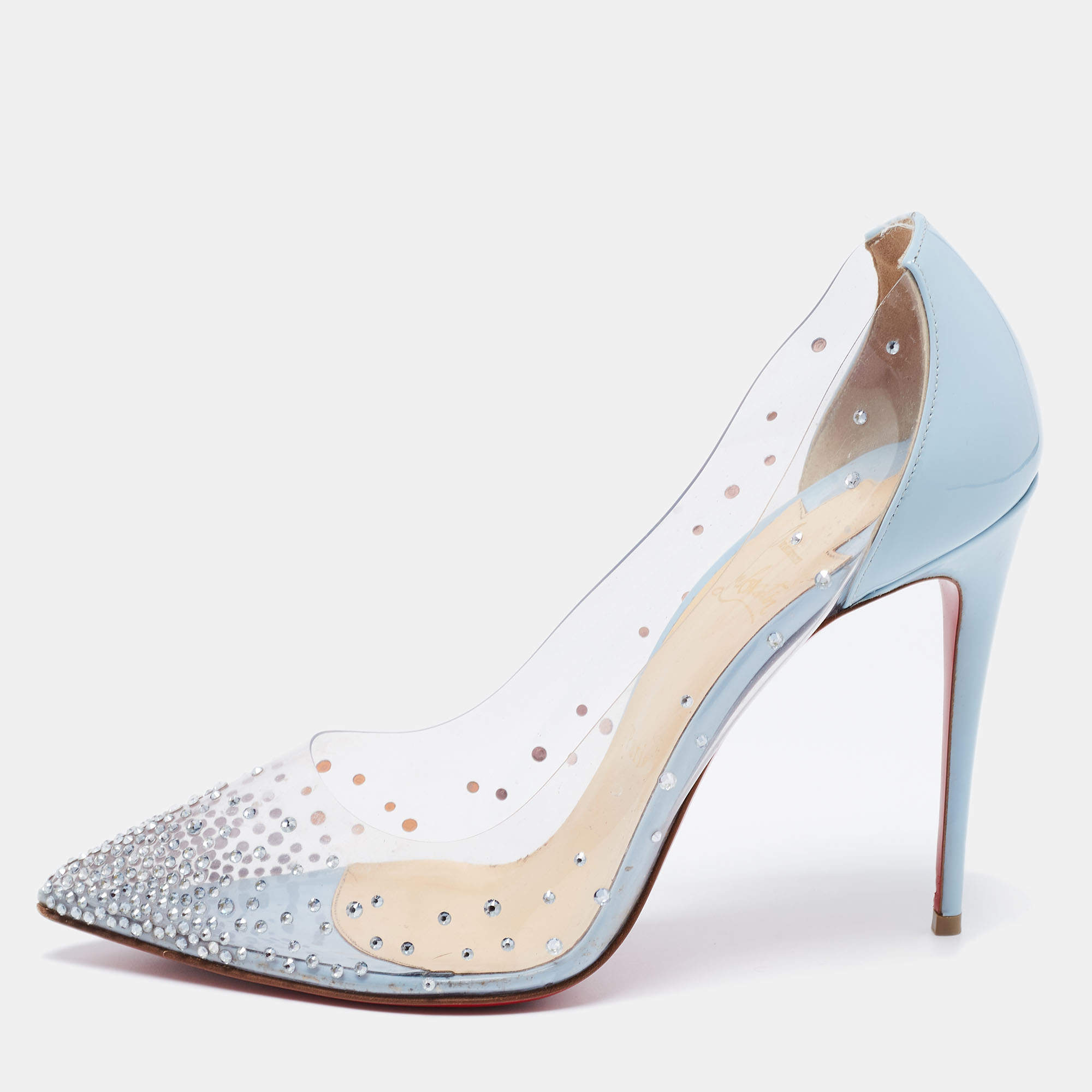 مملوكة مسبقًا Christian Louboutin Light Blue Patent Leather and PVC Degrastrass Pumps Size 40.5