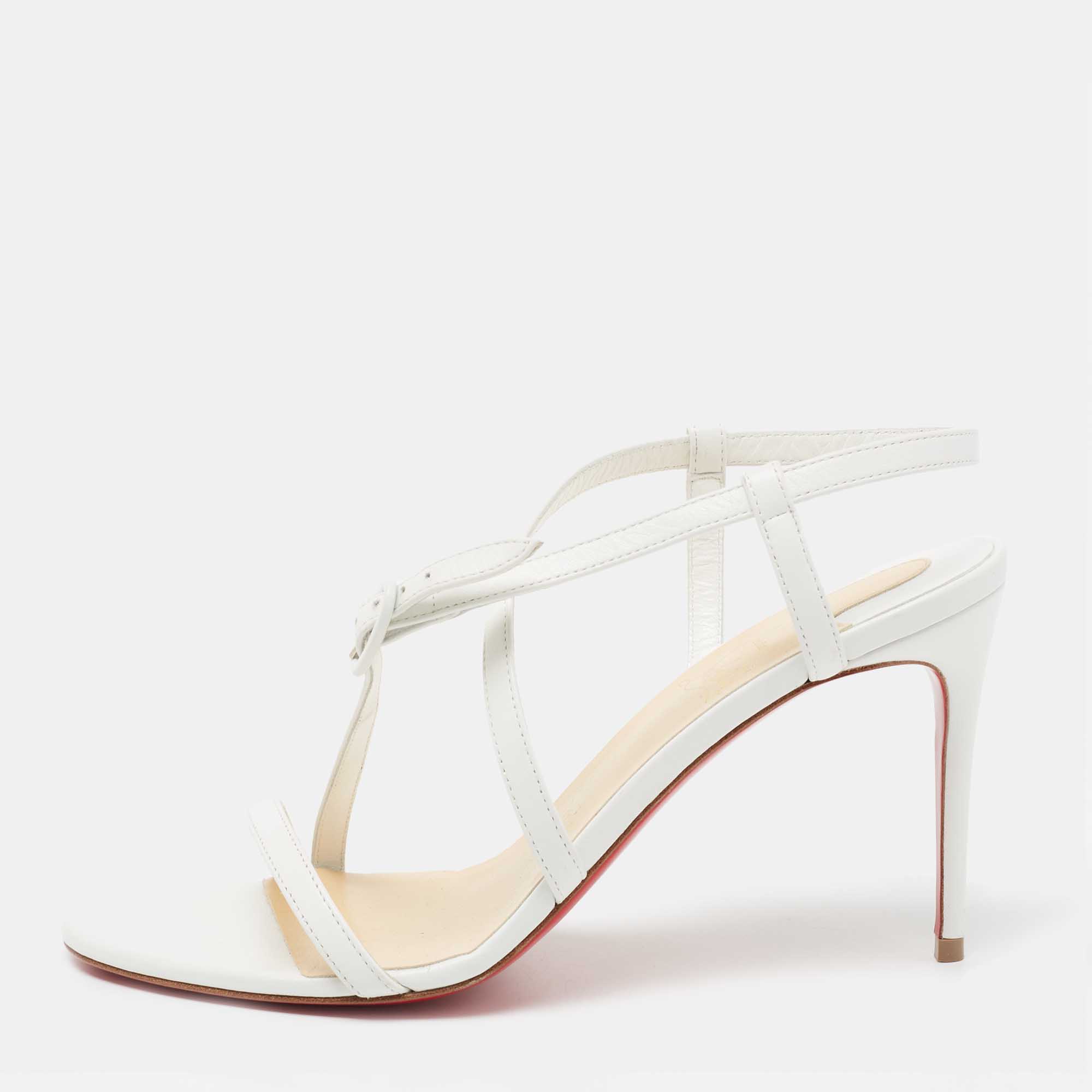 Pre Owned صندل كريستيان لوبوتان ساليما جلد أبيض مقاس 37