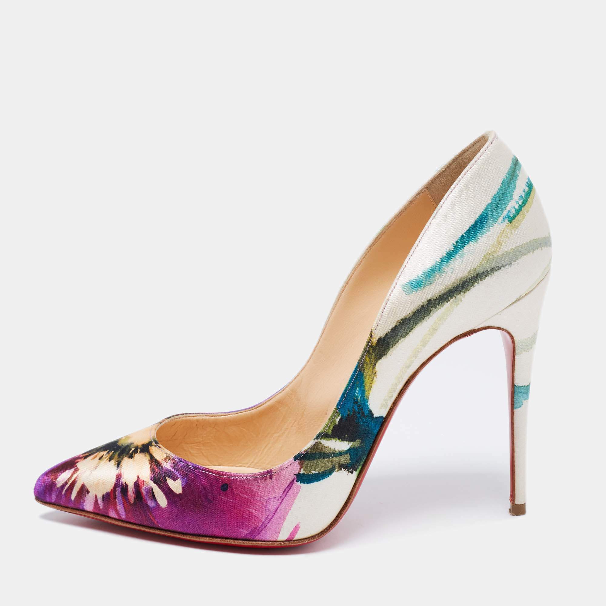 Pre Owned Christian Louboutin Multicolor Floral Print Canvas Pigalle Follies Pumps Size 38
